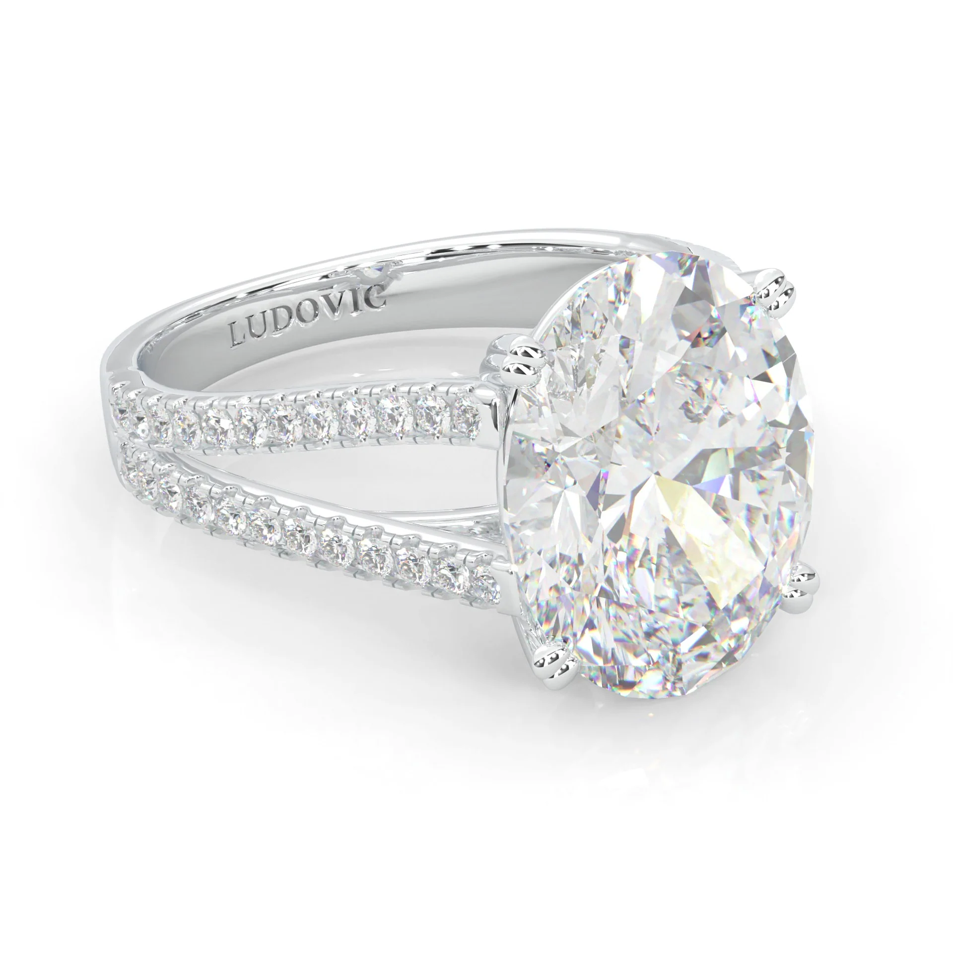 8 Prongs- Oval Moissanite Engagement Ring (Platinum-Plated Silver) - Image 3