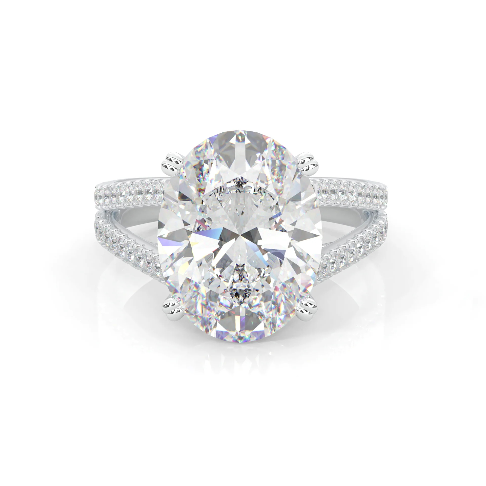8 Prongs- Oval Moissanite Engagement Ring (Platinum-Plated Silver) (4.5CT - Initial Payment)
