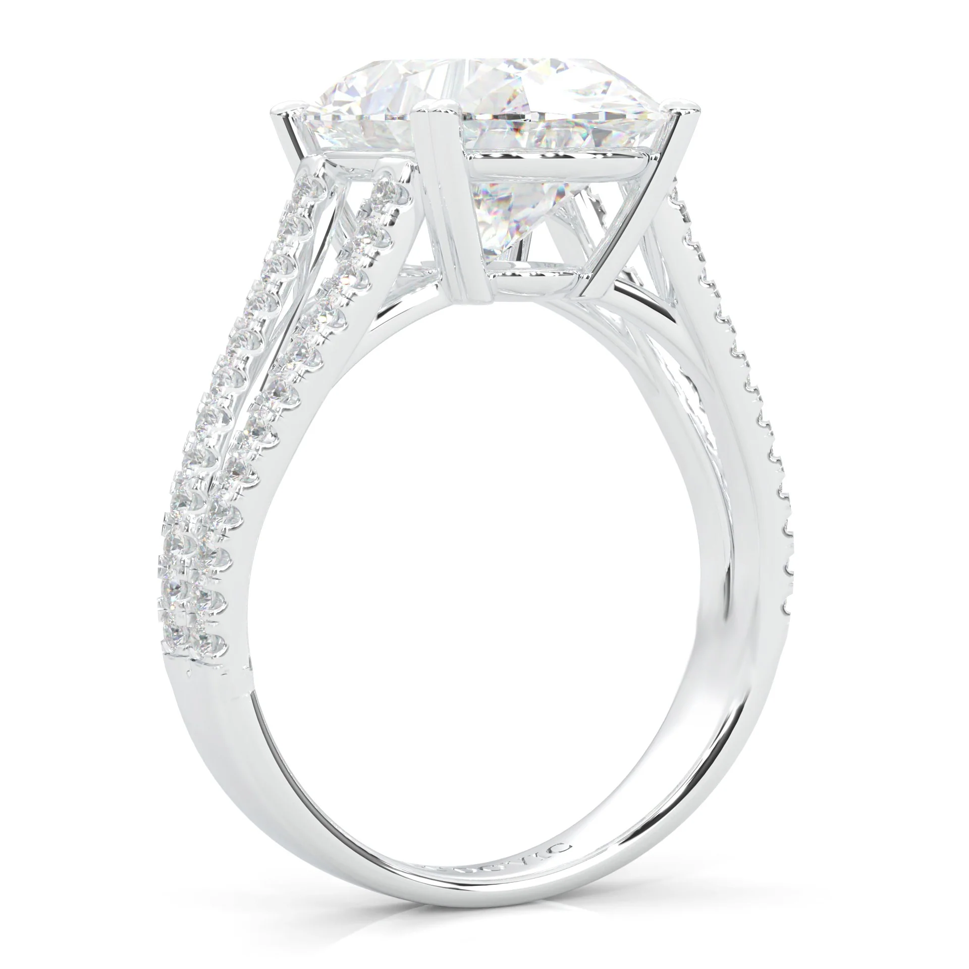 8 Prongs- Oval Moissanite Engagement Ring (Platinum-Plated Silver) - Image 4