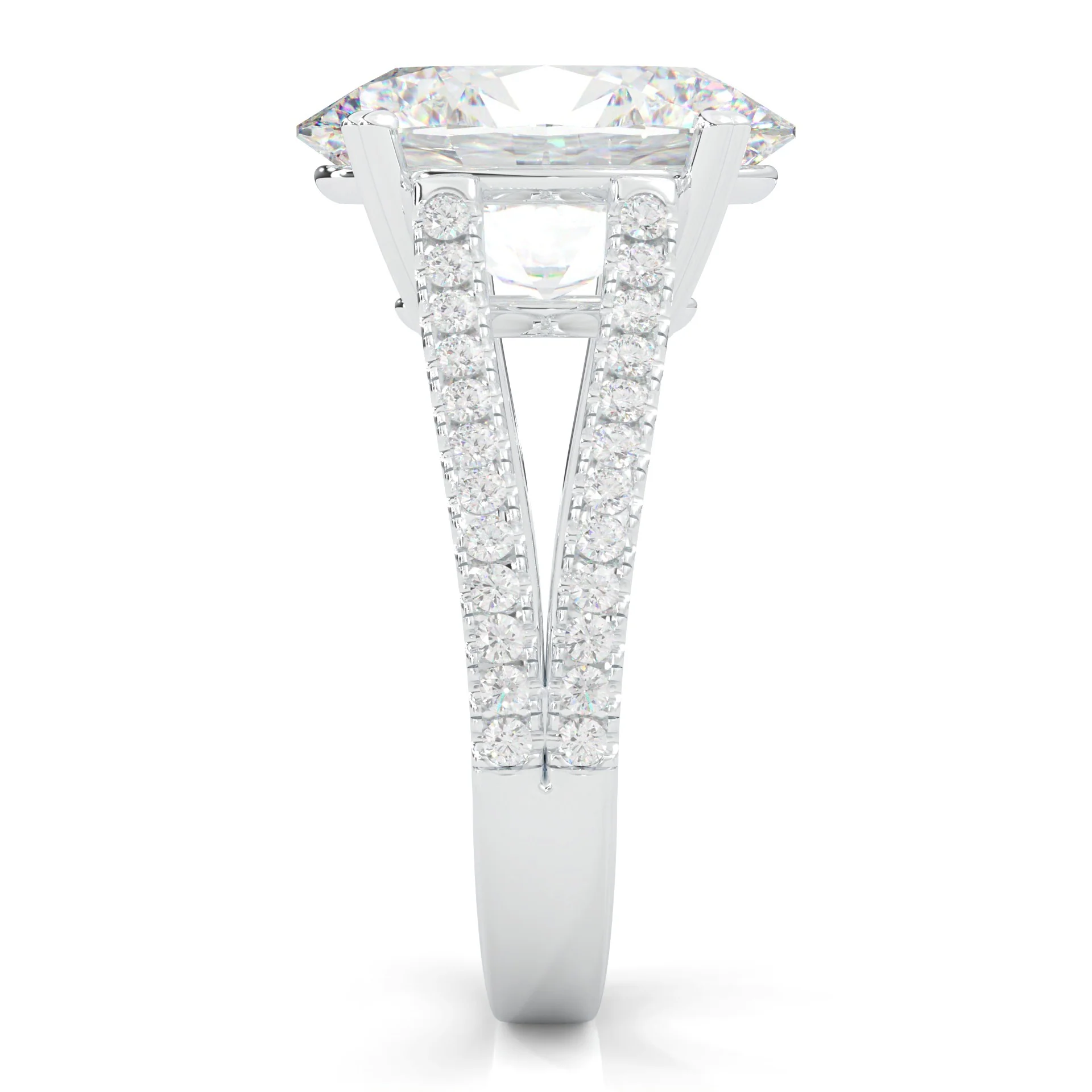 8 Prongs- Oval Moissanite Engagement Ring (Platinum-Plated Silver) - Image 5