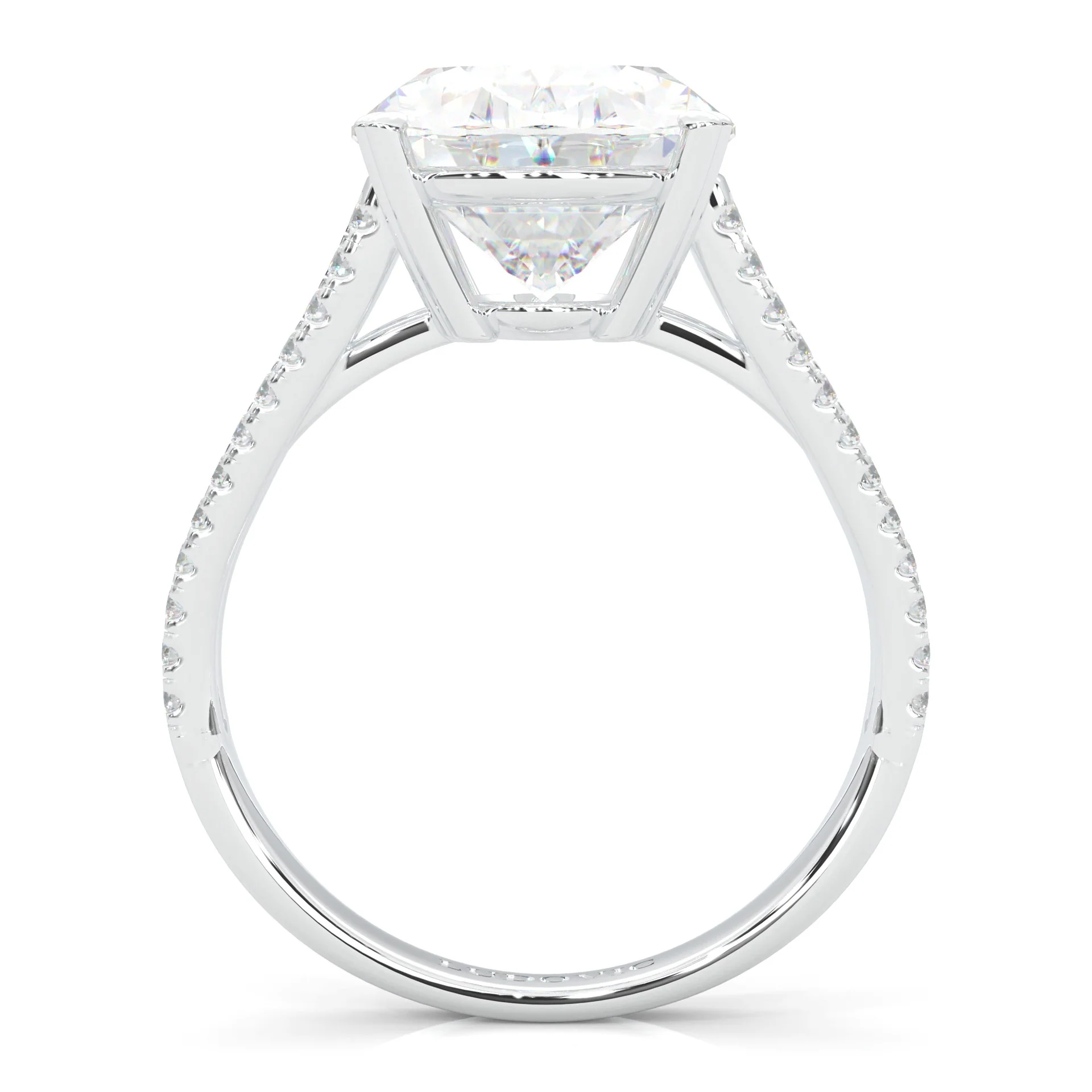 8 Prongs- Oval Moissanite Engagement Ring (Platinum-Plated Silver) - Image 6