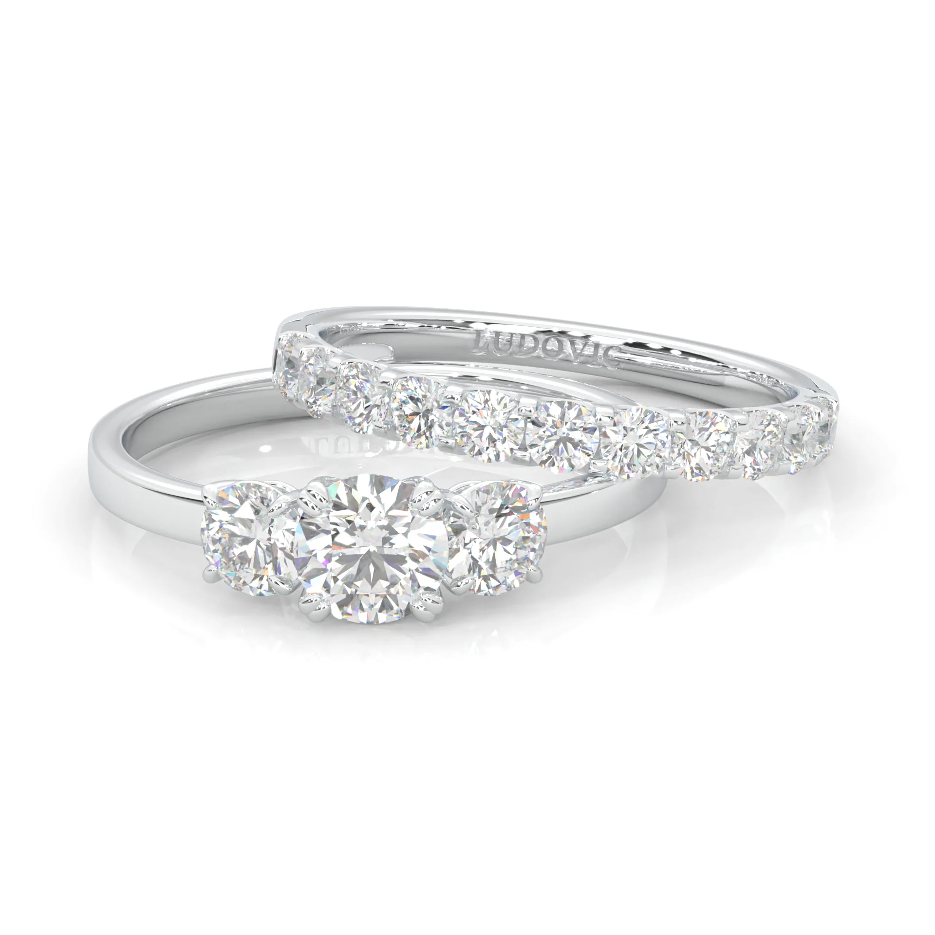 Classic Three-Stone Wedding Set (14k Solid Gold) - Image 3