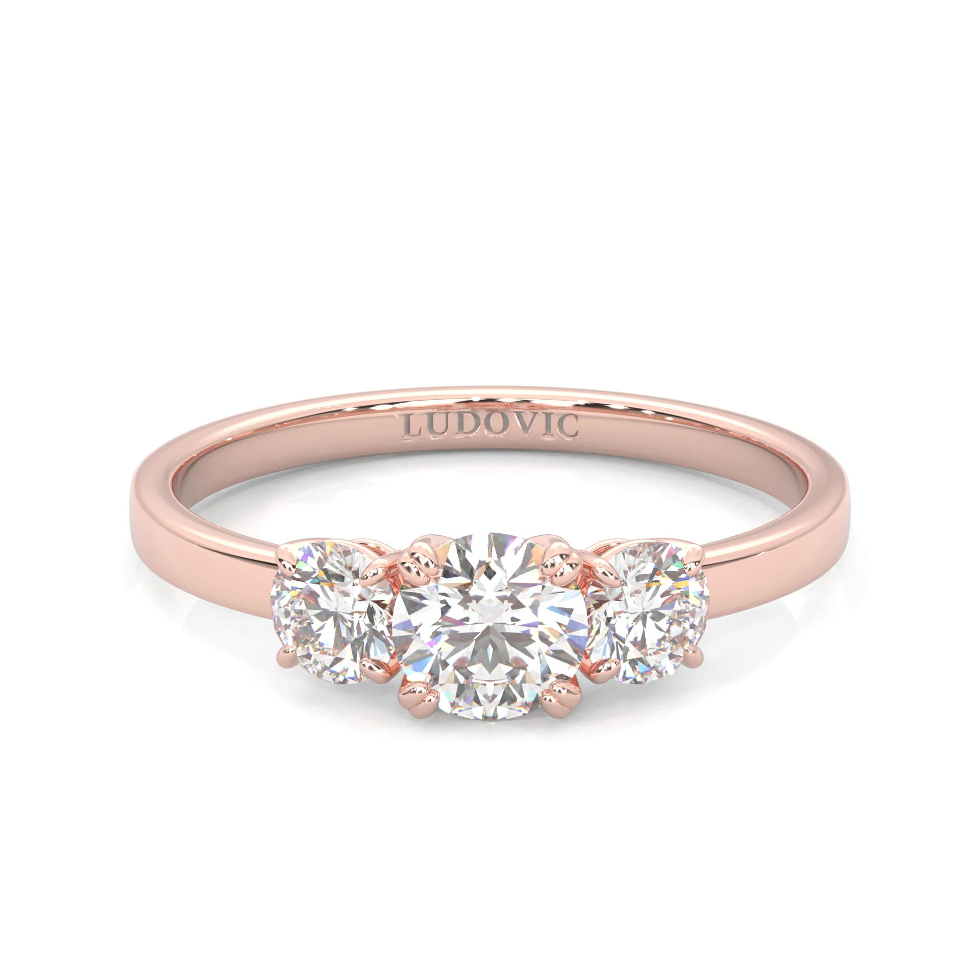 Classic Three-Stone Wedding Set (14k Solid Rose Gold) - Image 3