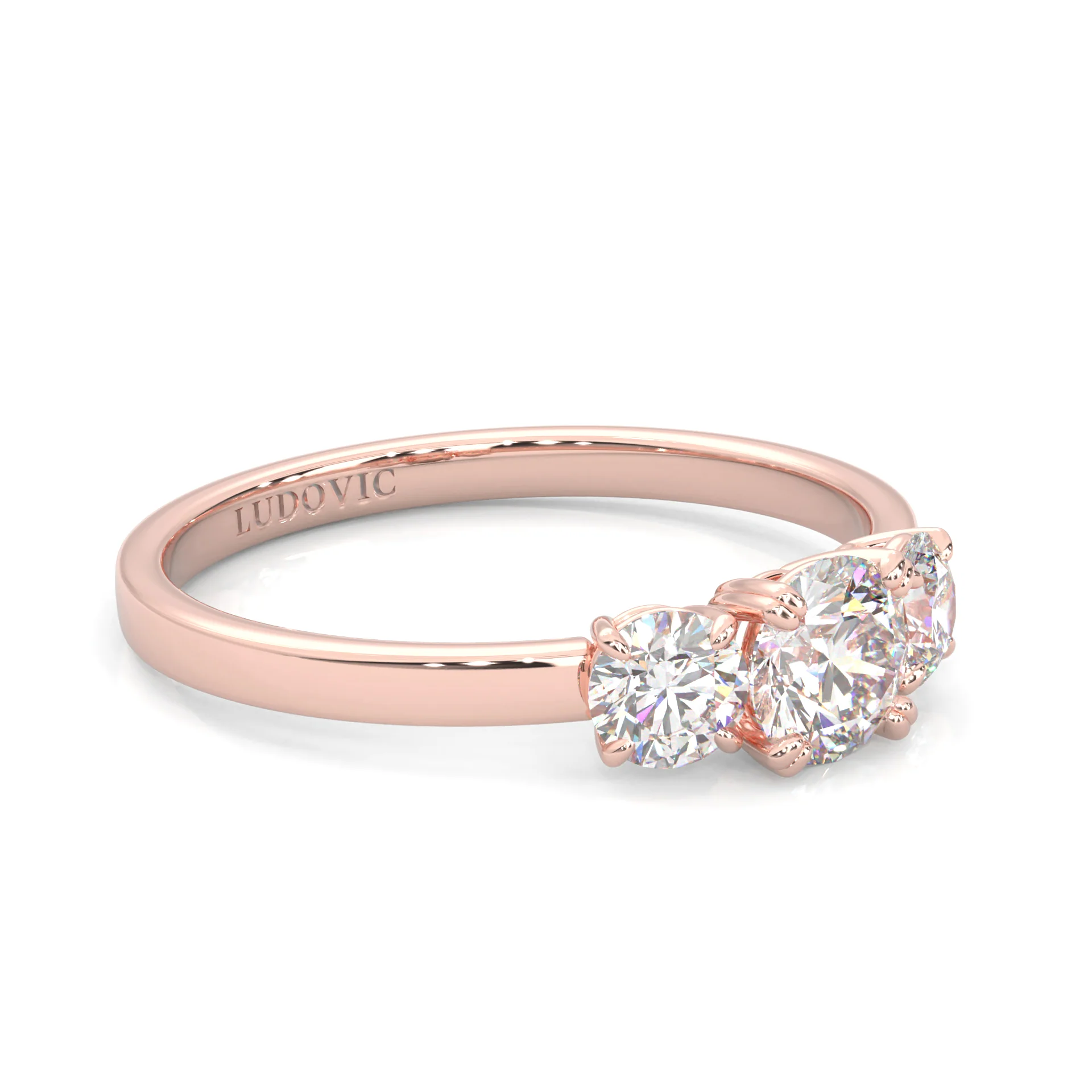 Classic Three-Stone Wedding Set (14k Solid Rose Gold) - Image 4