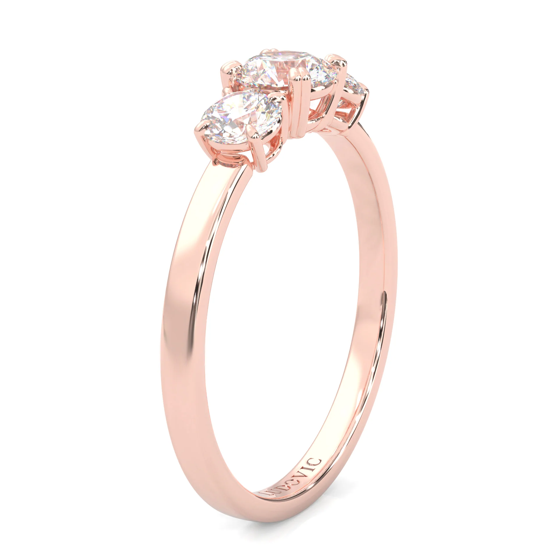 Classic Three-Stone Wedding Set (14k Solid Rose Gold) - Image 6