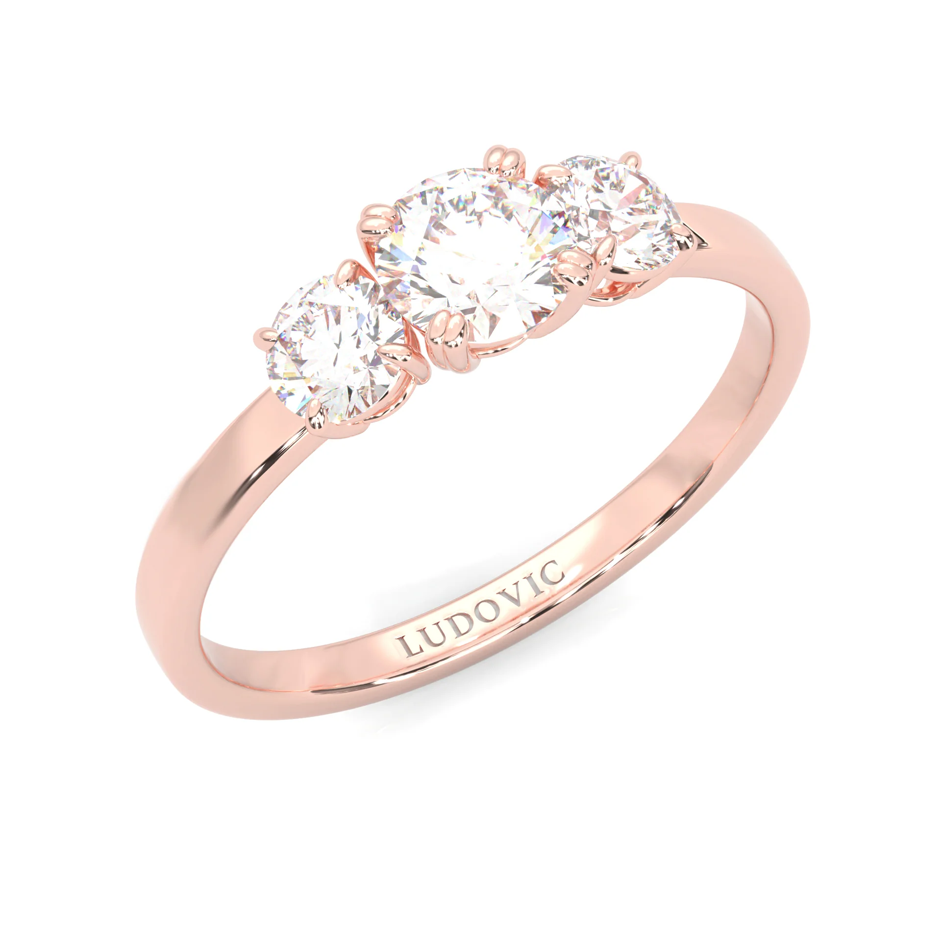 Classic Three-Stone Wedding Set (14k Solid Rose Gold) - Image 8