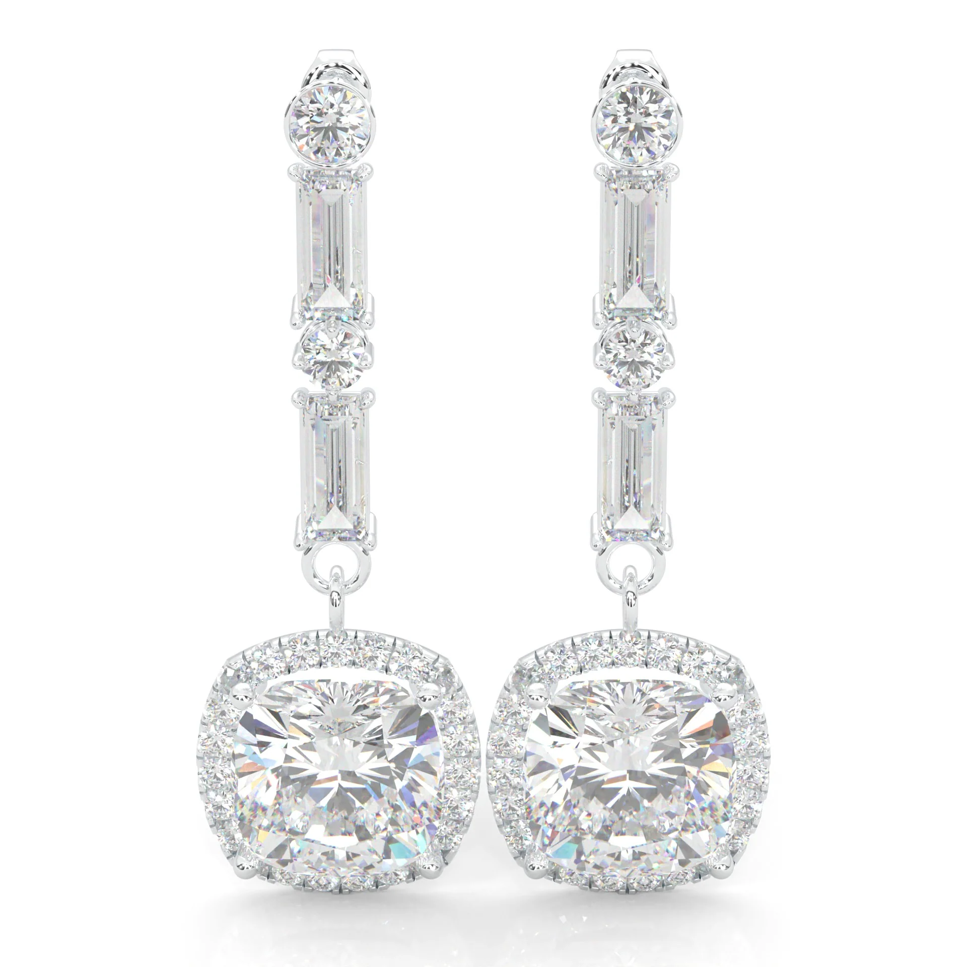 Cushion Cut Moissanite Earrings White Gold 14k