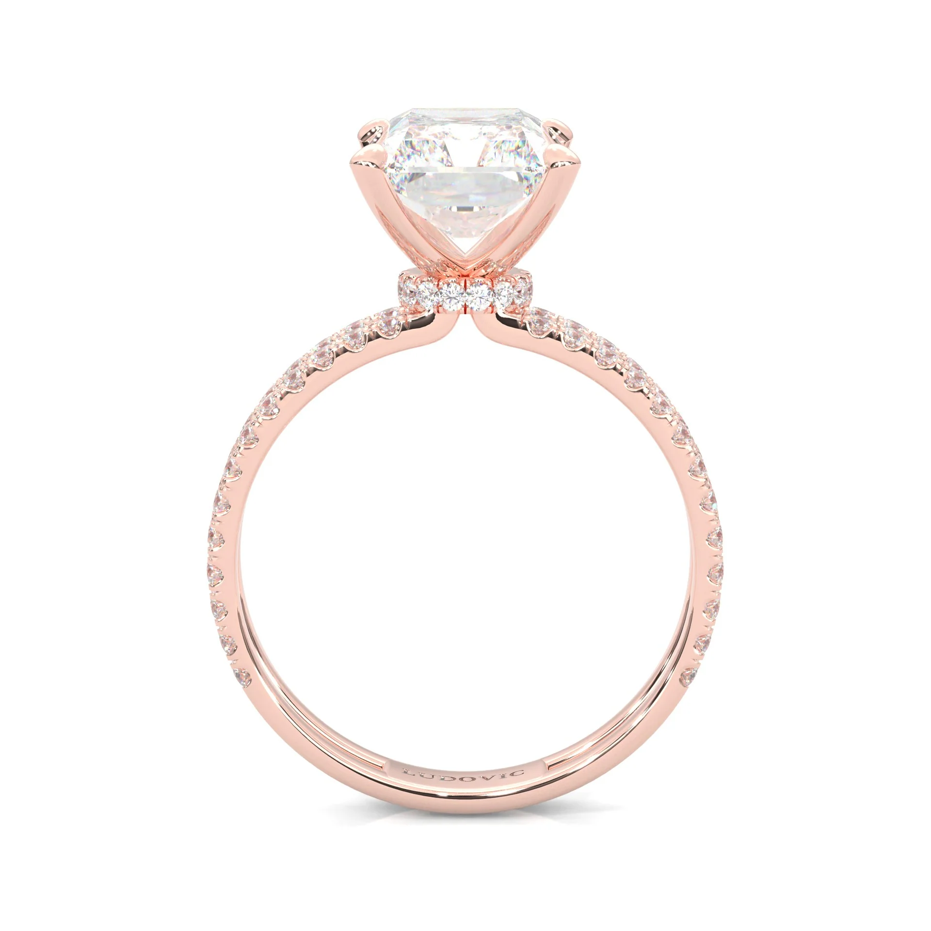 Radiant Hidden Halo Dual Band Moissanite Engagement Ring (Rose 14k Solid Gold) - Image 4