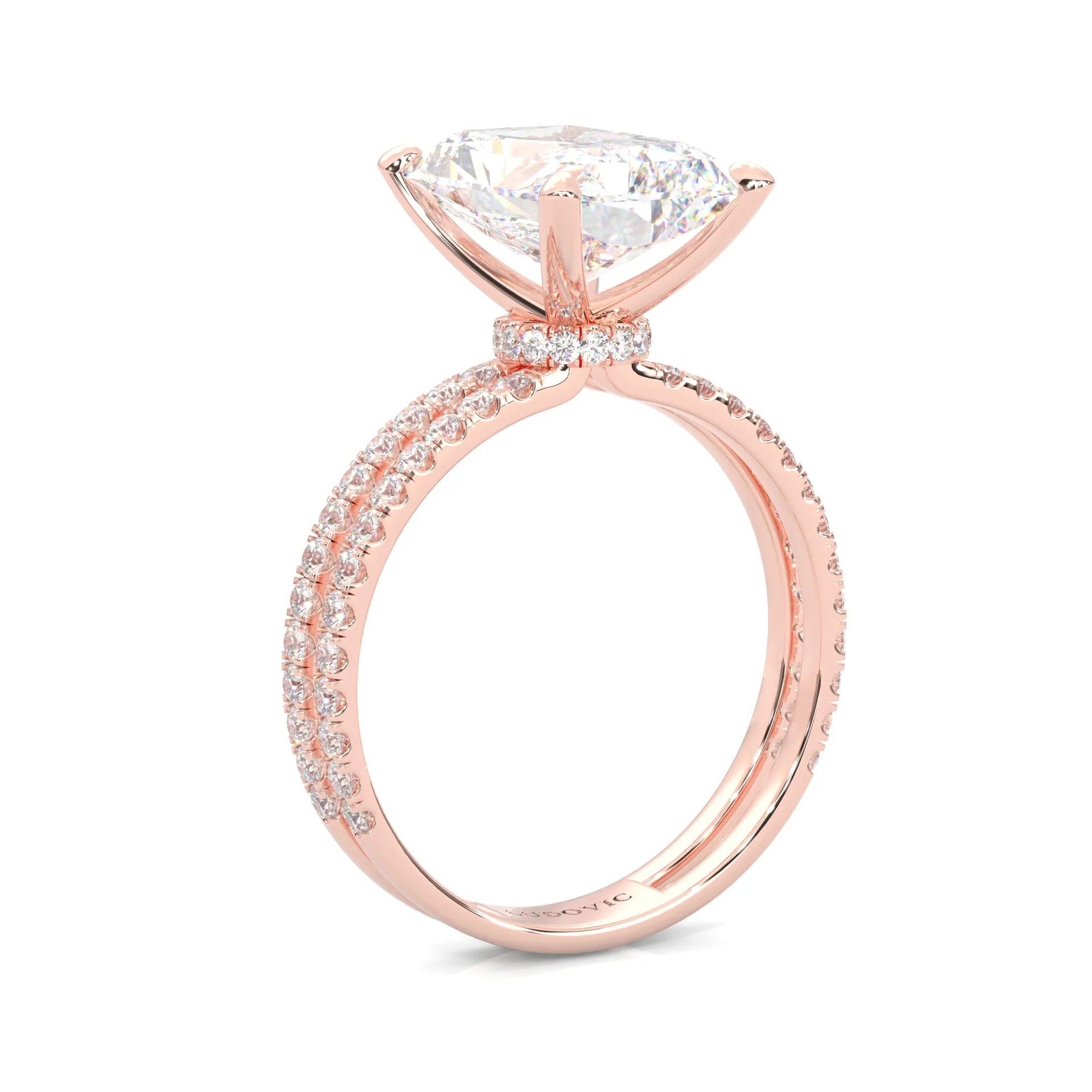 Radiant Hidden Halo Dual Band Moissanite Engagement Ring (Rose 14k Solid Gold) - Image 5