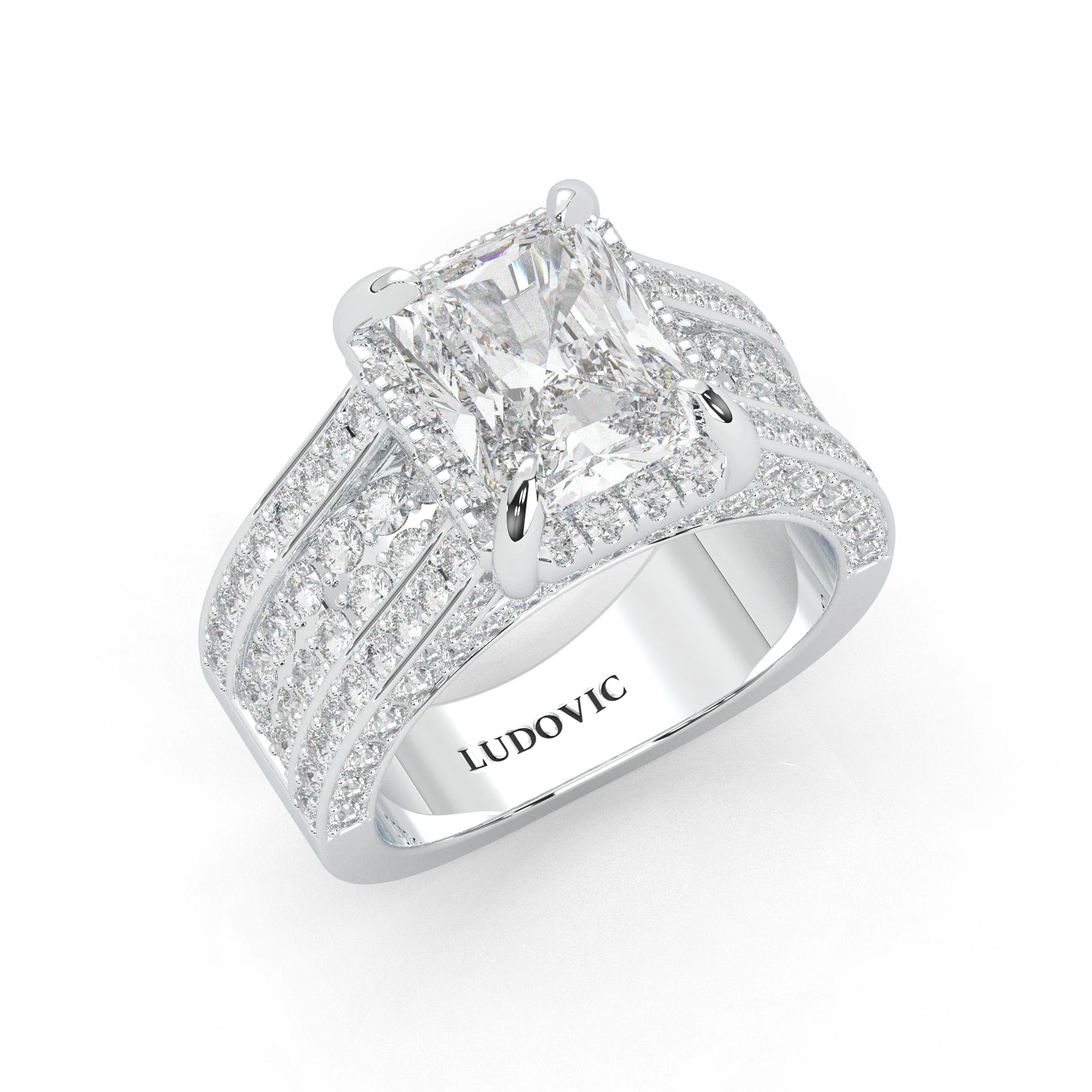 Fourfold Stones Halo Radiant Cut (Platinum-Plated Silver) - Image 6