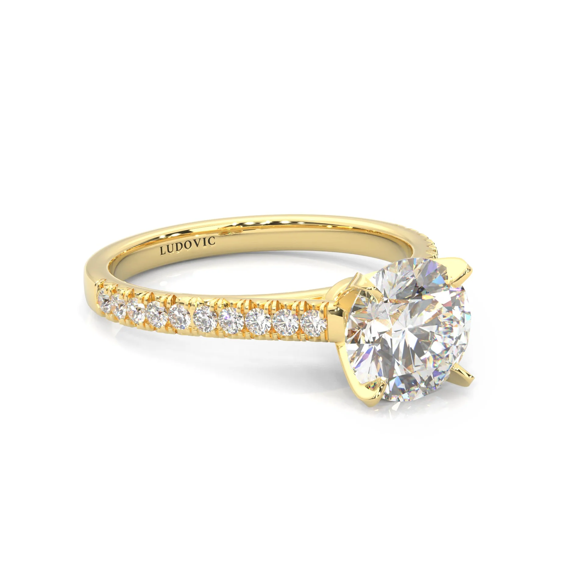French Four Claw Moissanite Engagement Ring ( Yellow Gold 14K ) - Image 3