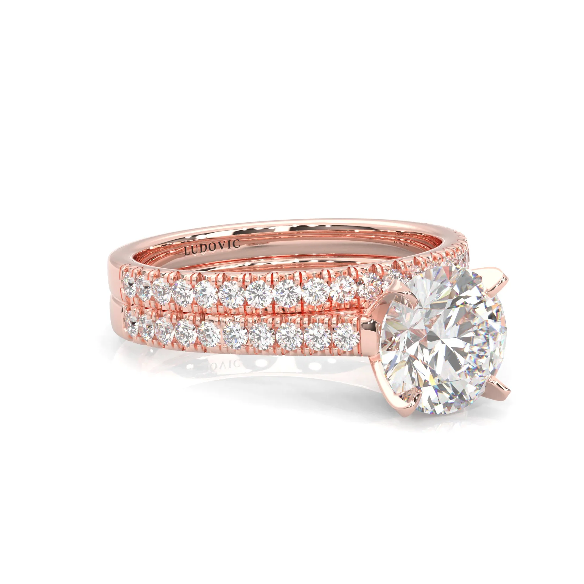 French Four Claw Wedding Set (14k Solid Rose Gold) - Image 3