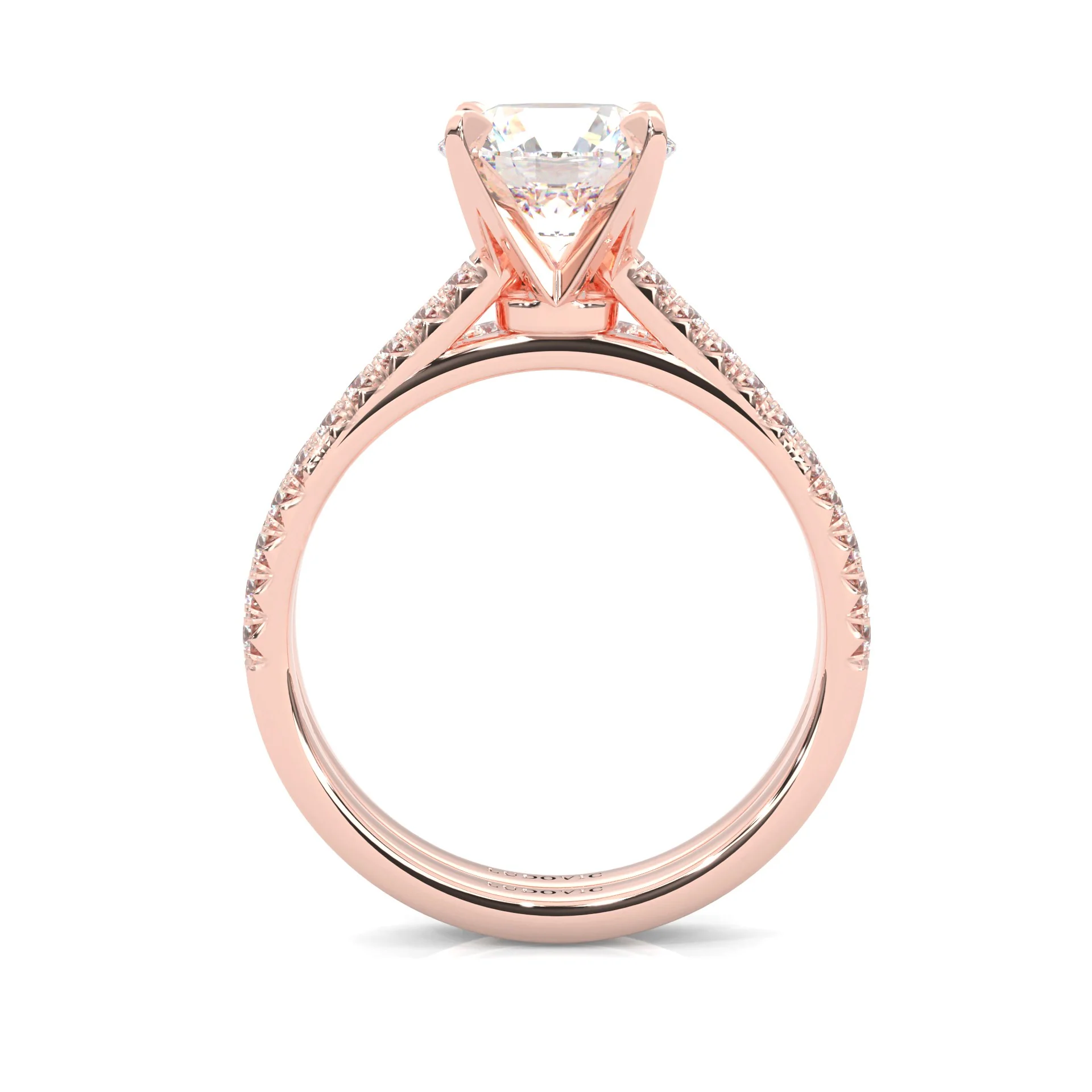 French Four Claw Wedding Set (14k Solid Rose Gold) - Image 4