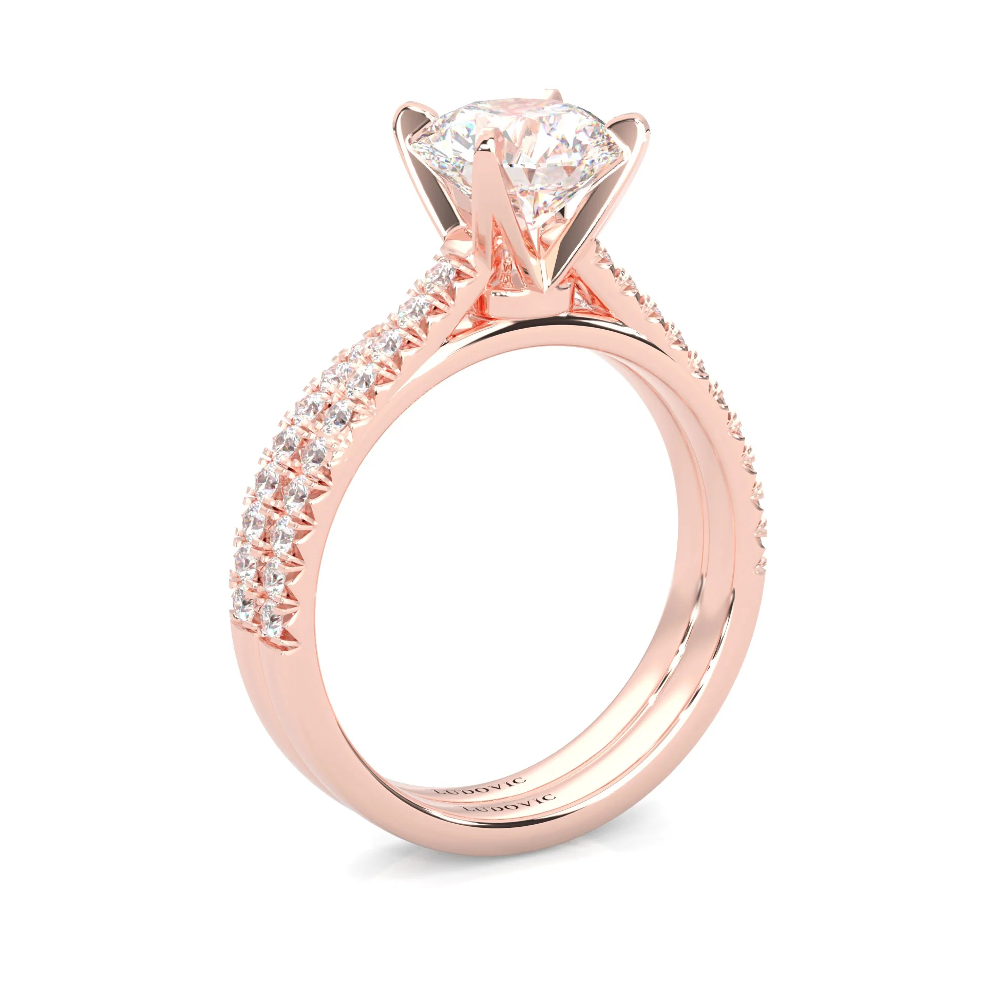 French Four Claw Wedding Set (14k Solid Rose Gold) - Image 6