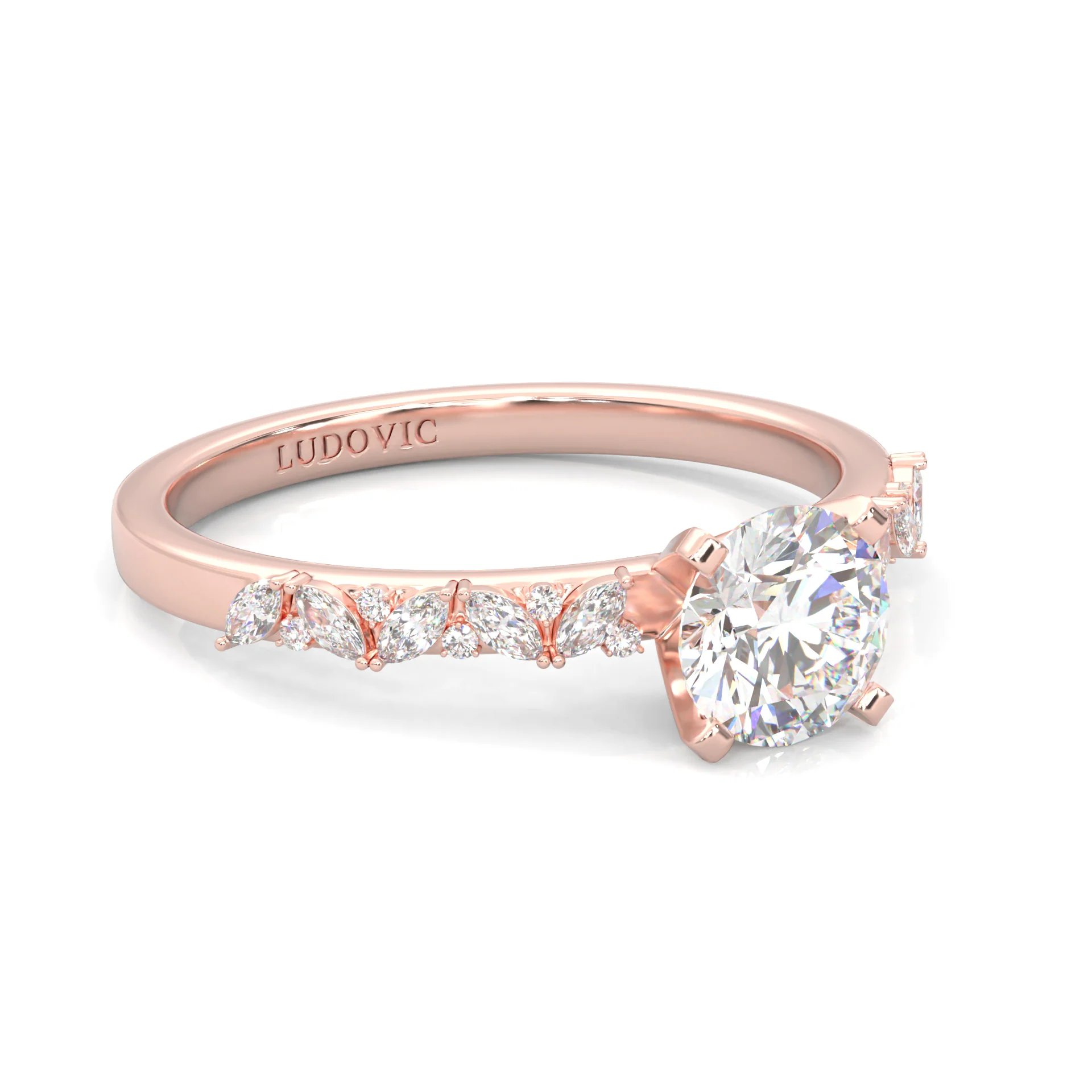 Icy Queen Round And Marquise Engagement Ring ( Rose Gold 14k) - Image 2