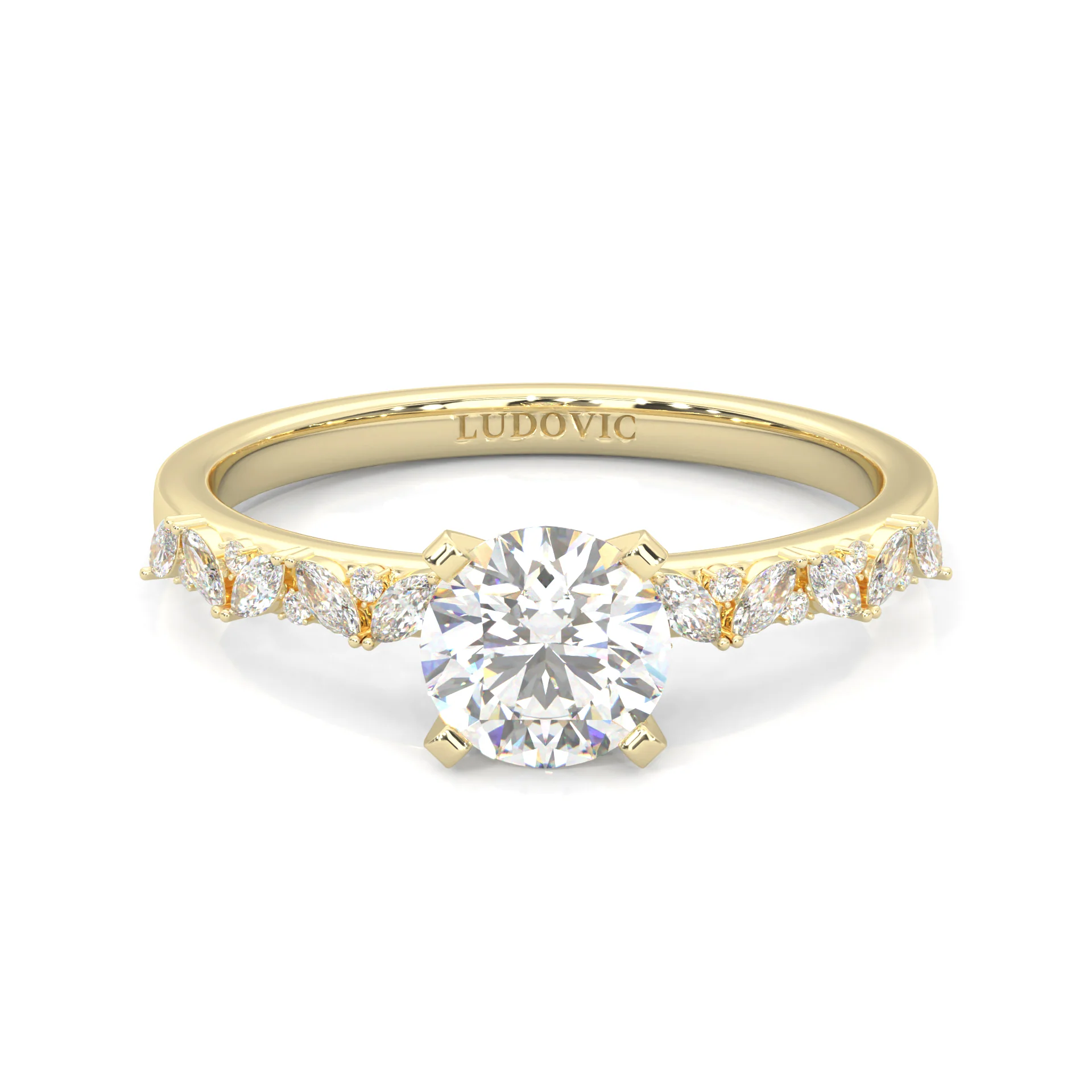 Icy Queen Round And Marquise Engagement Ring ( Yellow Gold 14k)