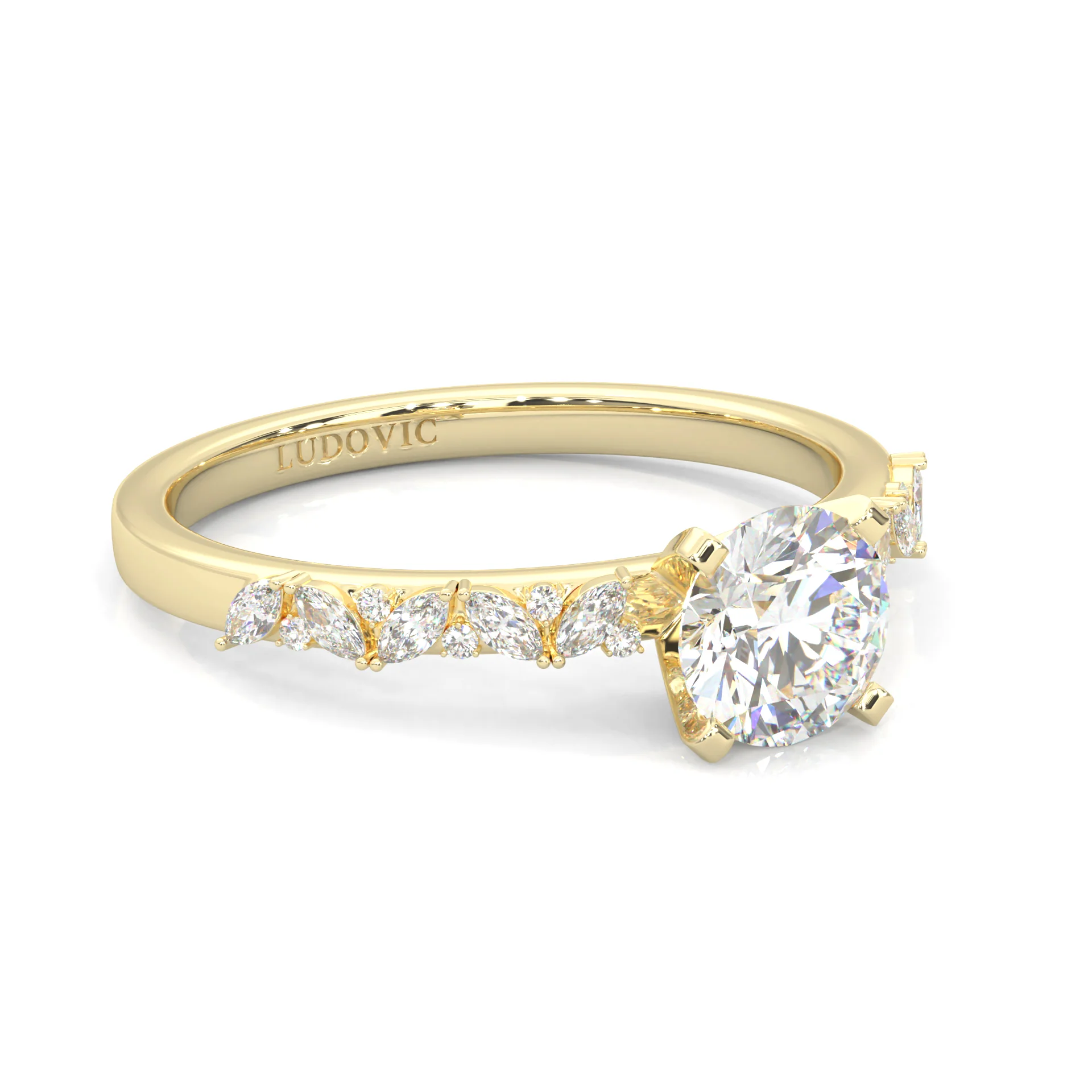 Icy Queen Round And Marquise Engagement Ring ( Yellow Gold 14k) - Image 2