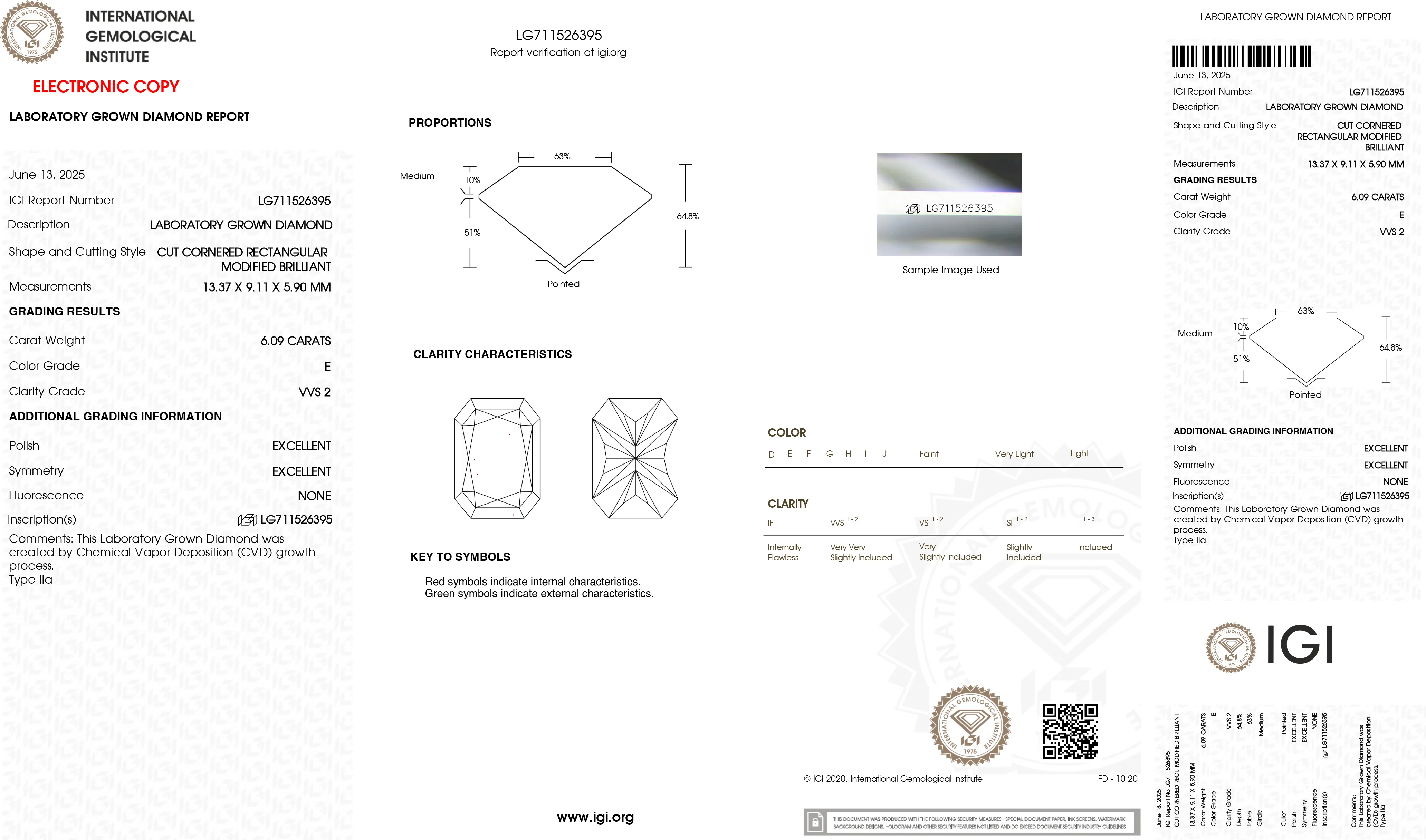 Lab Diamond Radiant Cut 6.09ct (Special Deal) (E - VVS2 - Excellent) (1 stone available)