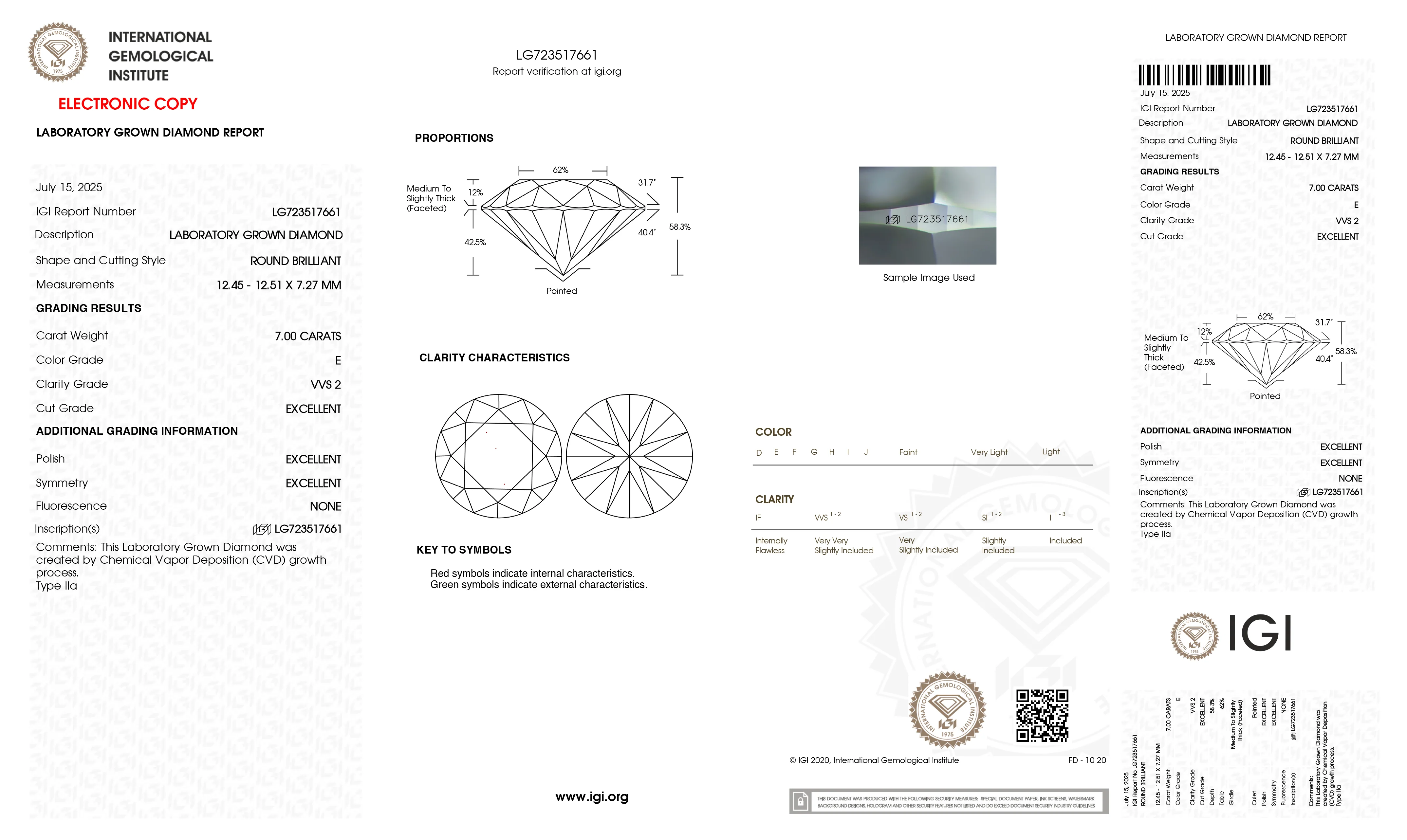 Lab Diamond Round Cut  7.00ct (Special Deal) (E - VVS2 - Excellent) (1 stone available)