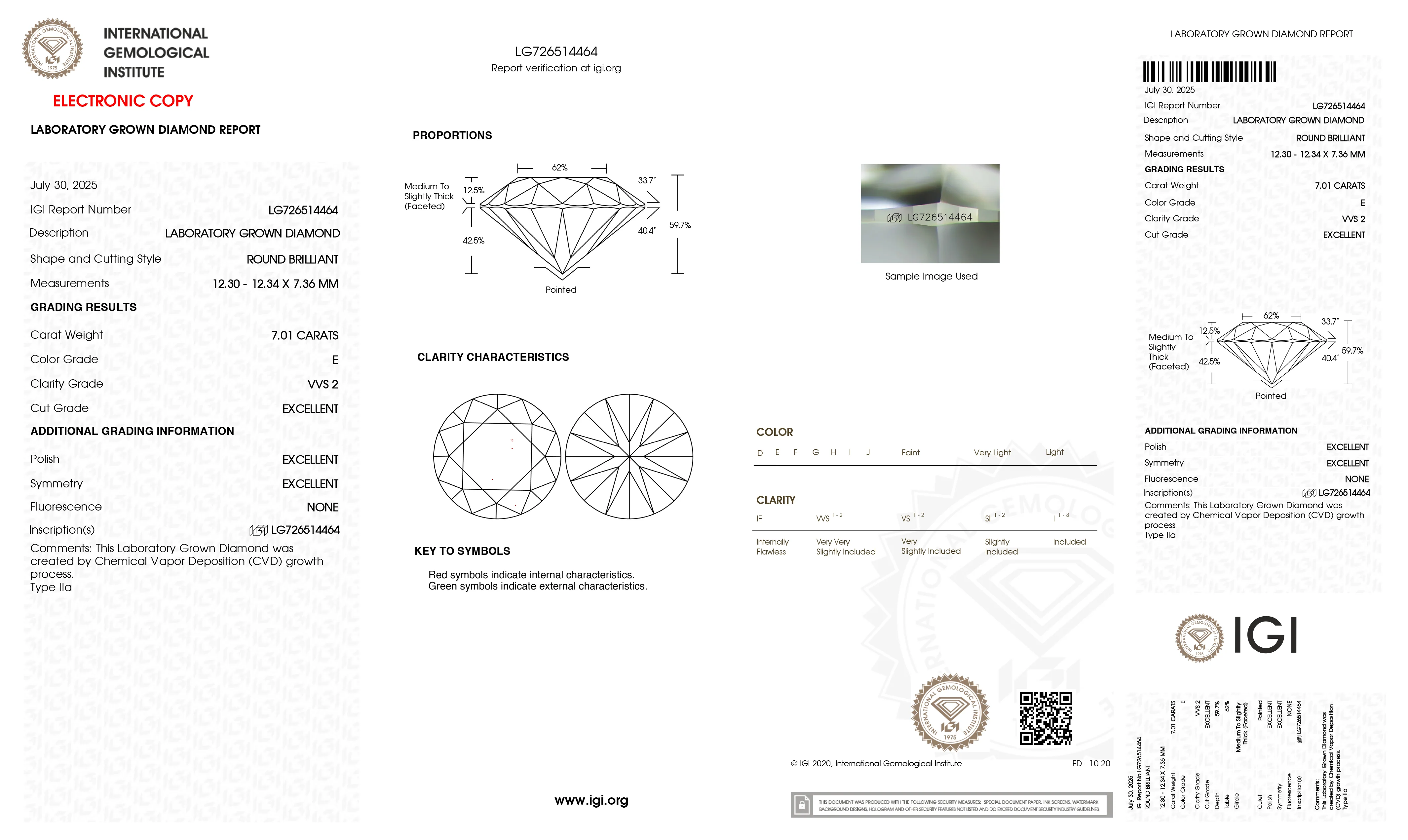 Lab Diamond Round Cut 7.01ct (Special Deal) (E - VVS2 - Excellent) (1 stone available)