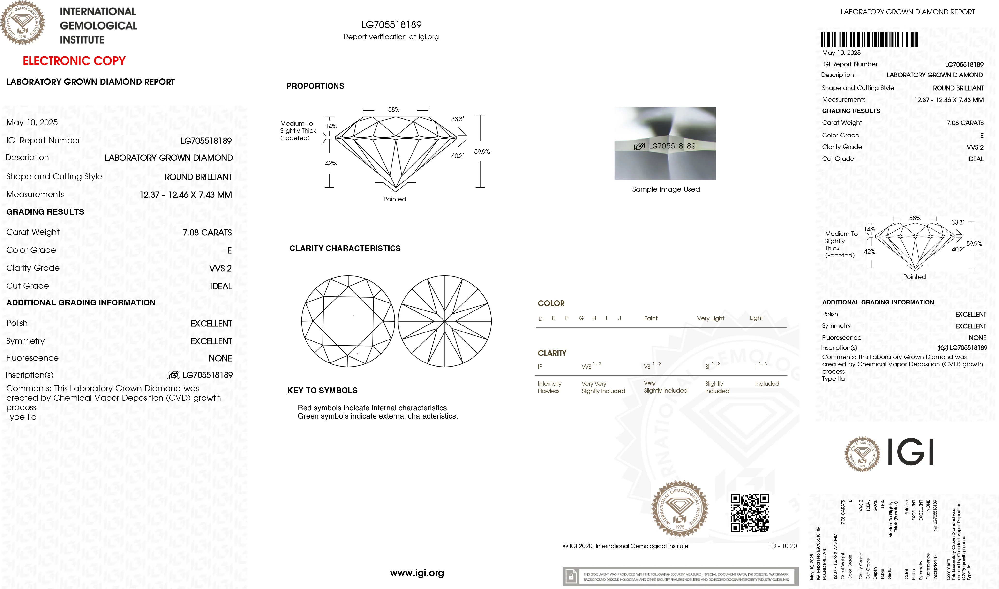 Lab Diamond Round Cut  7.08ct (Special Deal) (E - VVS2 - Excellent) (1 stone available)