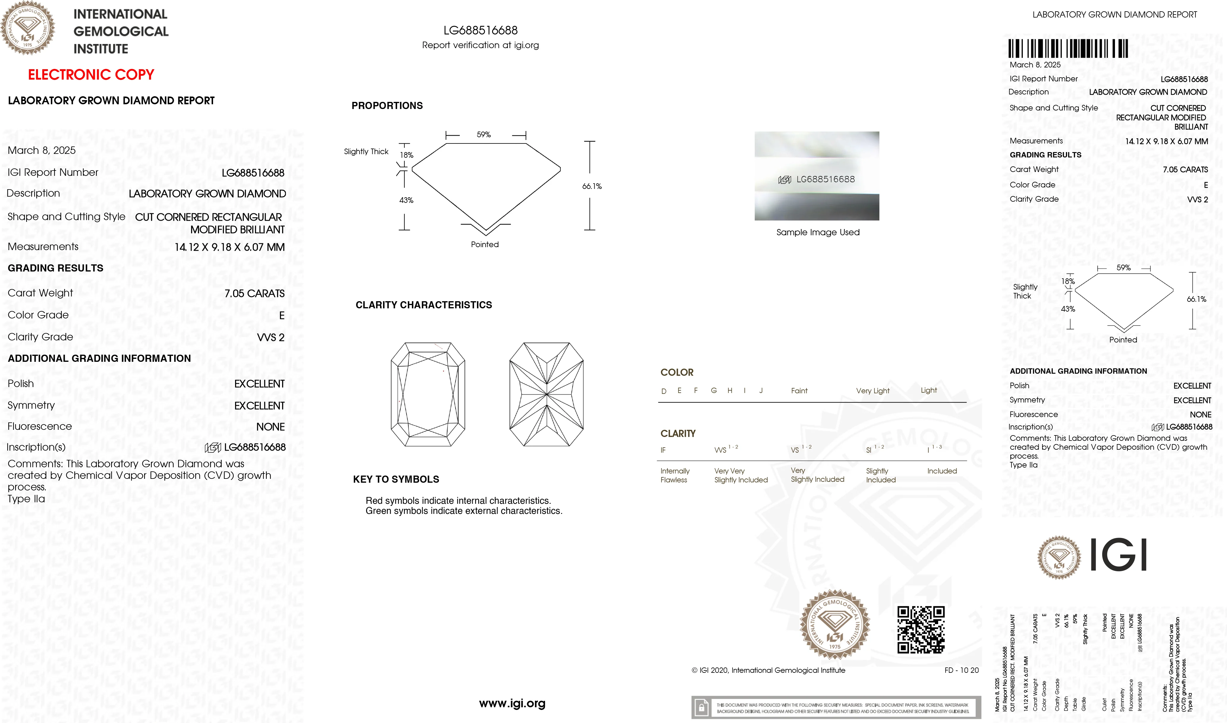 Lab Radiant Cut  7.05ct (Special Deal) (E - VVS2 - Excellent) (1 stone available)
