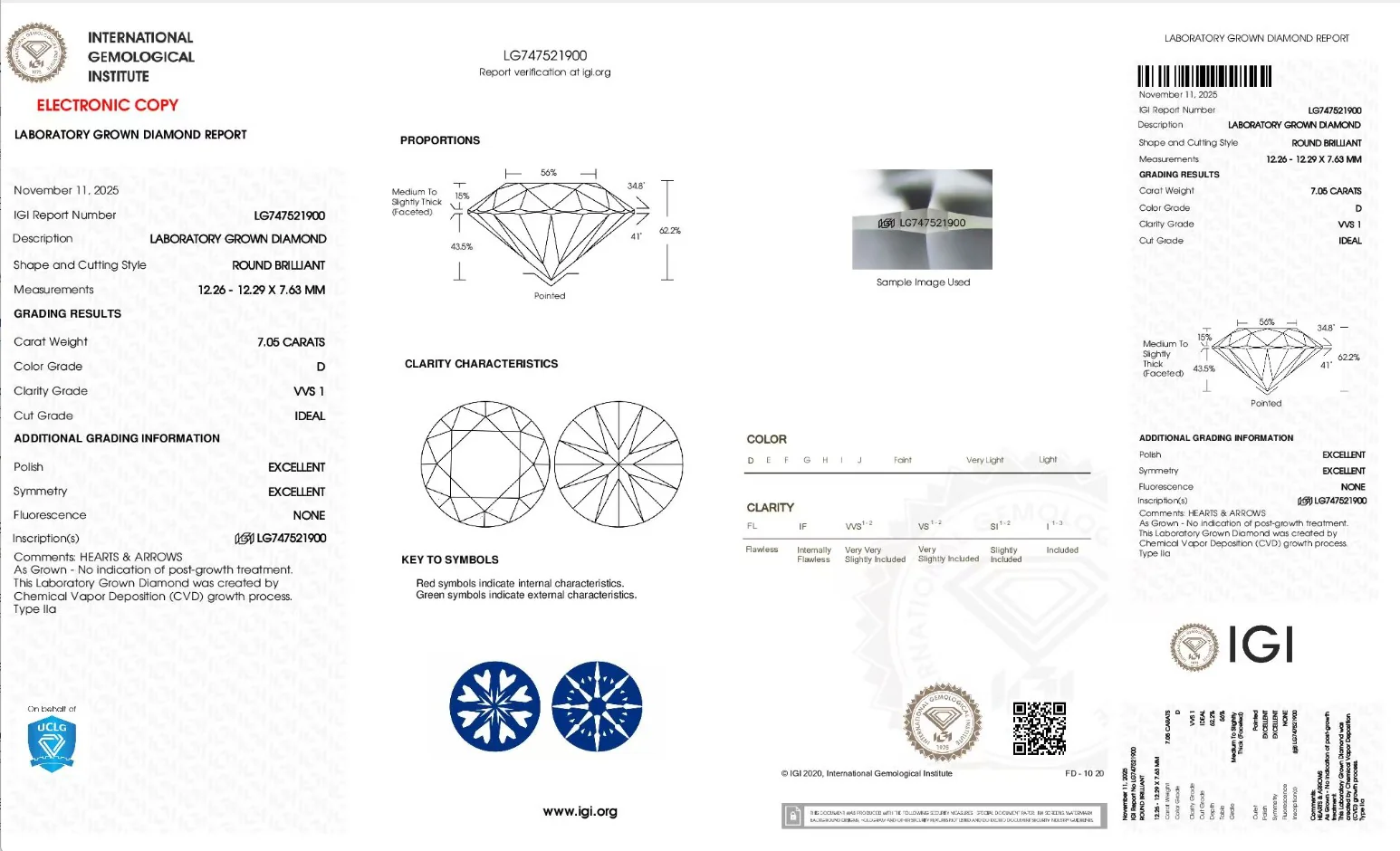 Lab Round Cut 7.05ct (Special Deal) (D - VVS1 - Ideal Cut)