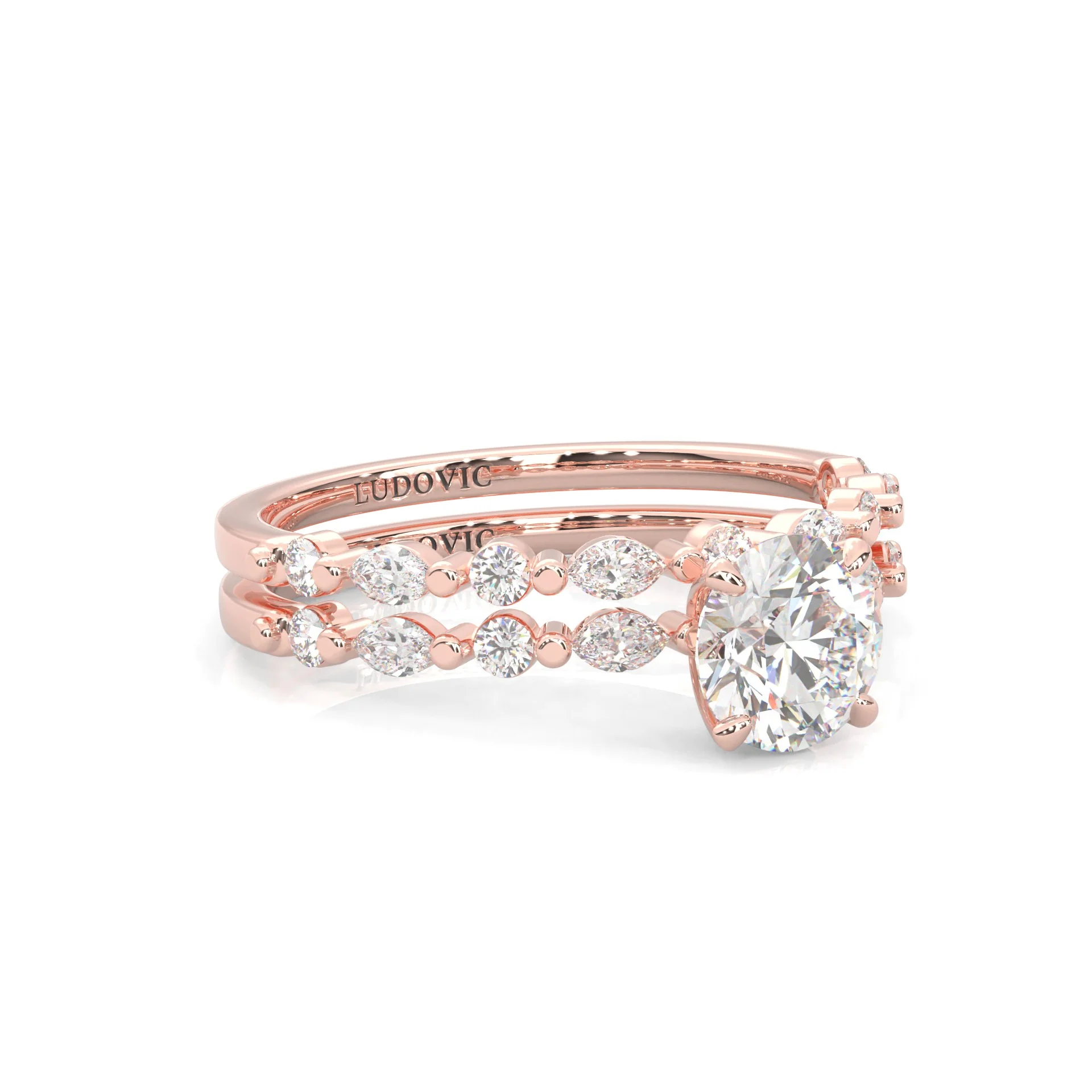 Ludovic Art Style Wedding Set (14k Solid Rose Gold) - Image 3