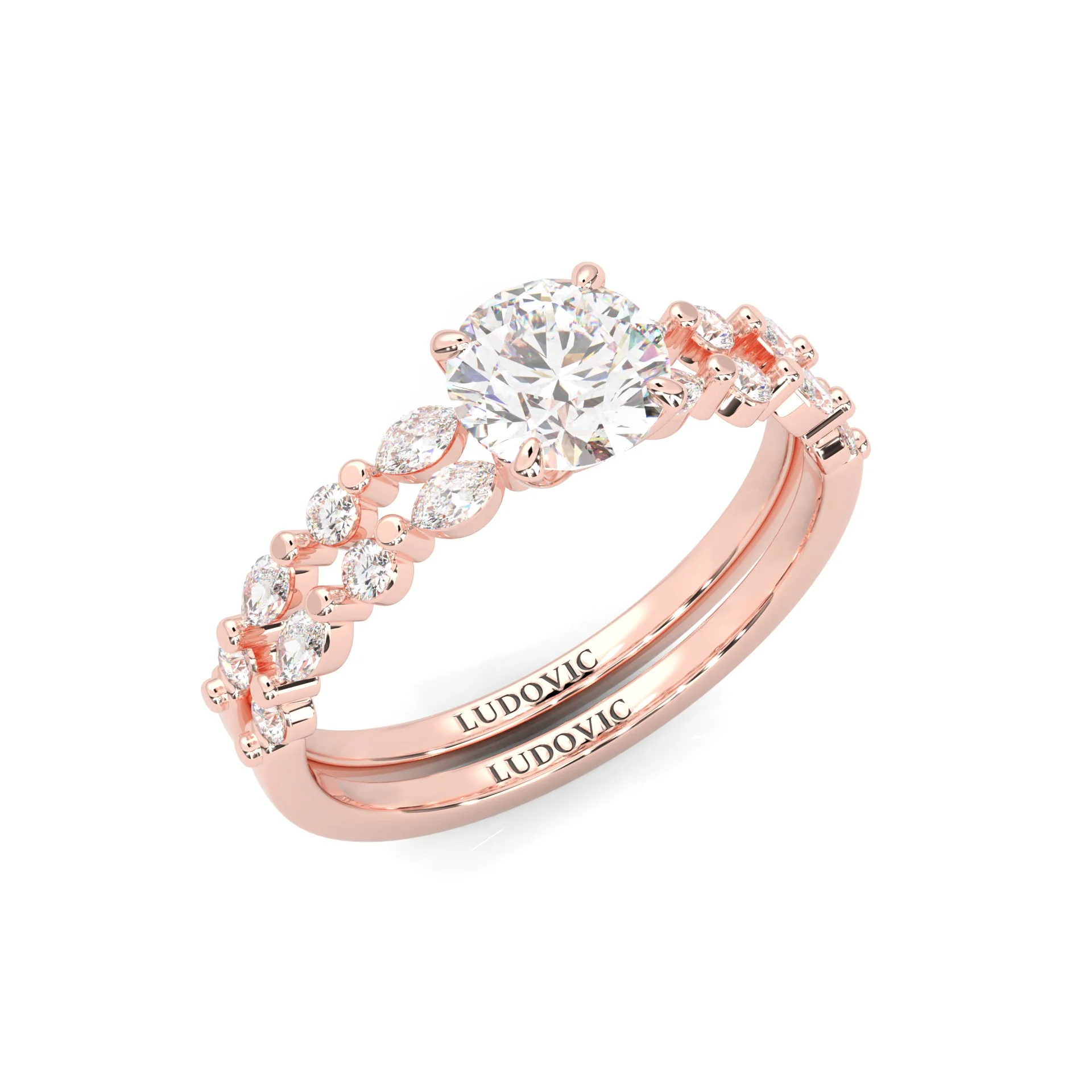 Ludovic Art Style Wedding Set (14k Solid Rose Gold) - Image 7