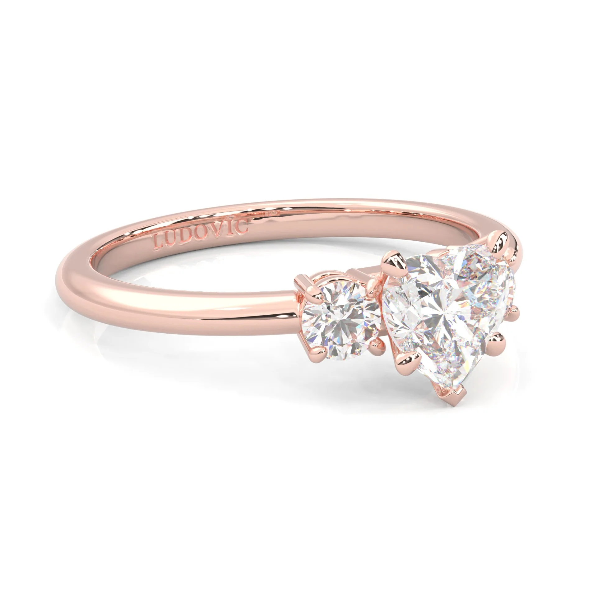 Ludovic Heart Shape Center Engagement Ring ( Rose Gold 14K ) - Image 2