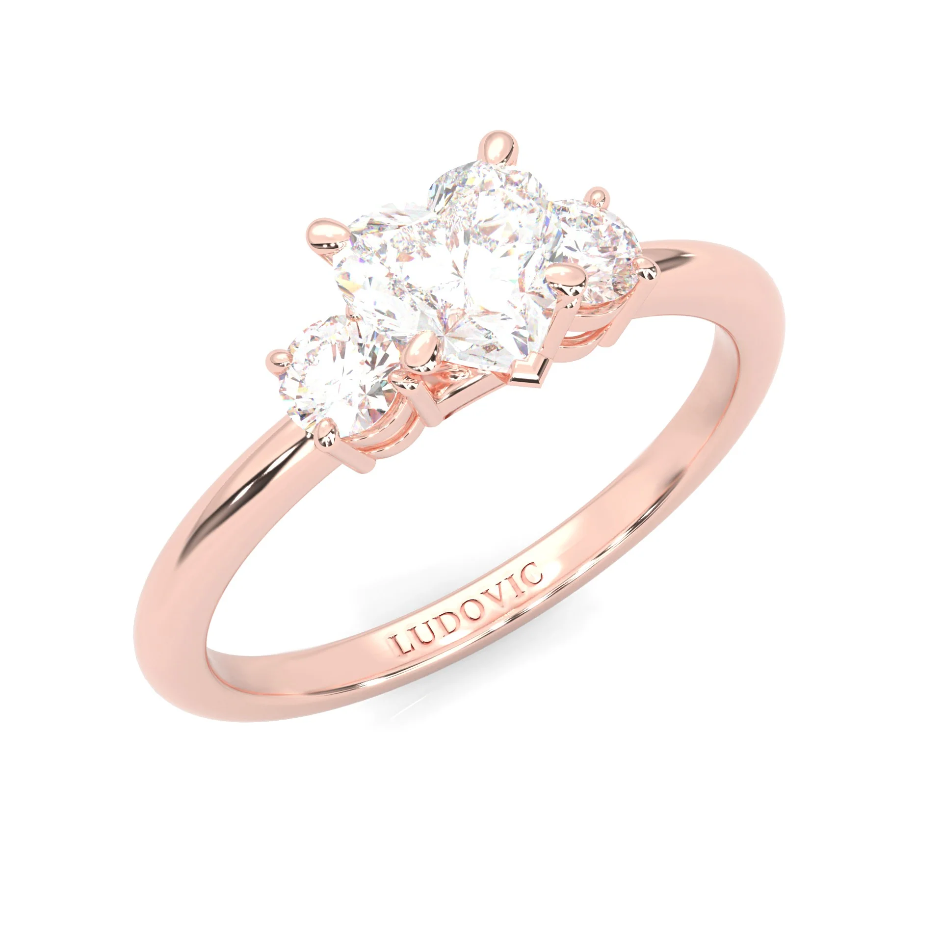Ludovic Heart Shape Center Engagement Ring ( Rose Gold 14K ) - Image 6