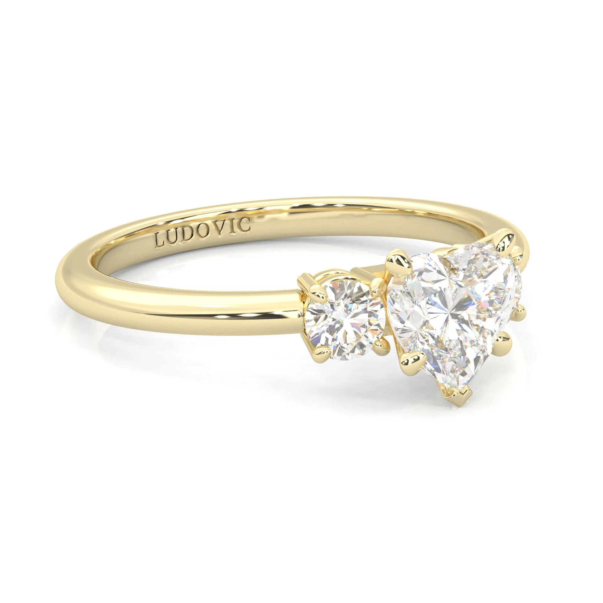 Ludovic Heart Shape Center Engagement Ring ( Yellow Gold 14K ) - Image 2