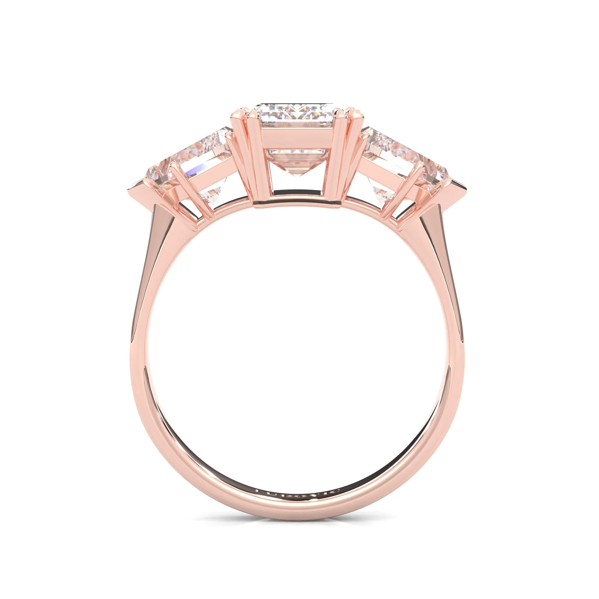 Ludovic Lyra (Three-stone) Moissanite Engagement Ring (Rose 14k Solid Gold) - Image 3