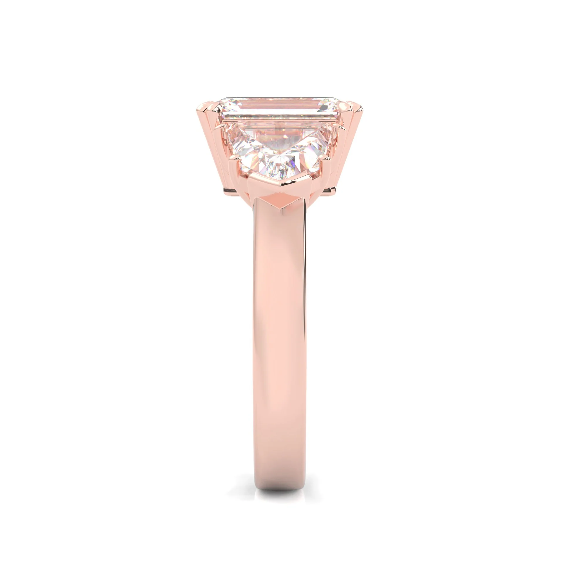 Ludovic Lyra (Three-stone) Moissanite Engagement Ring (Rose 14k Solid Gold) - Image 4
