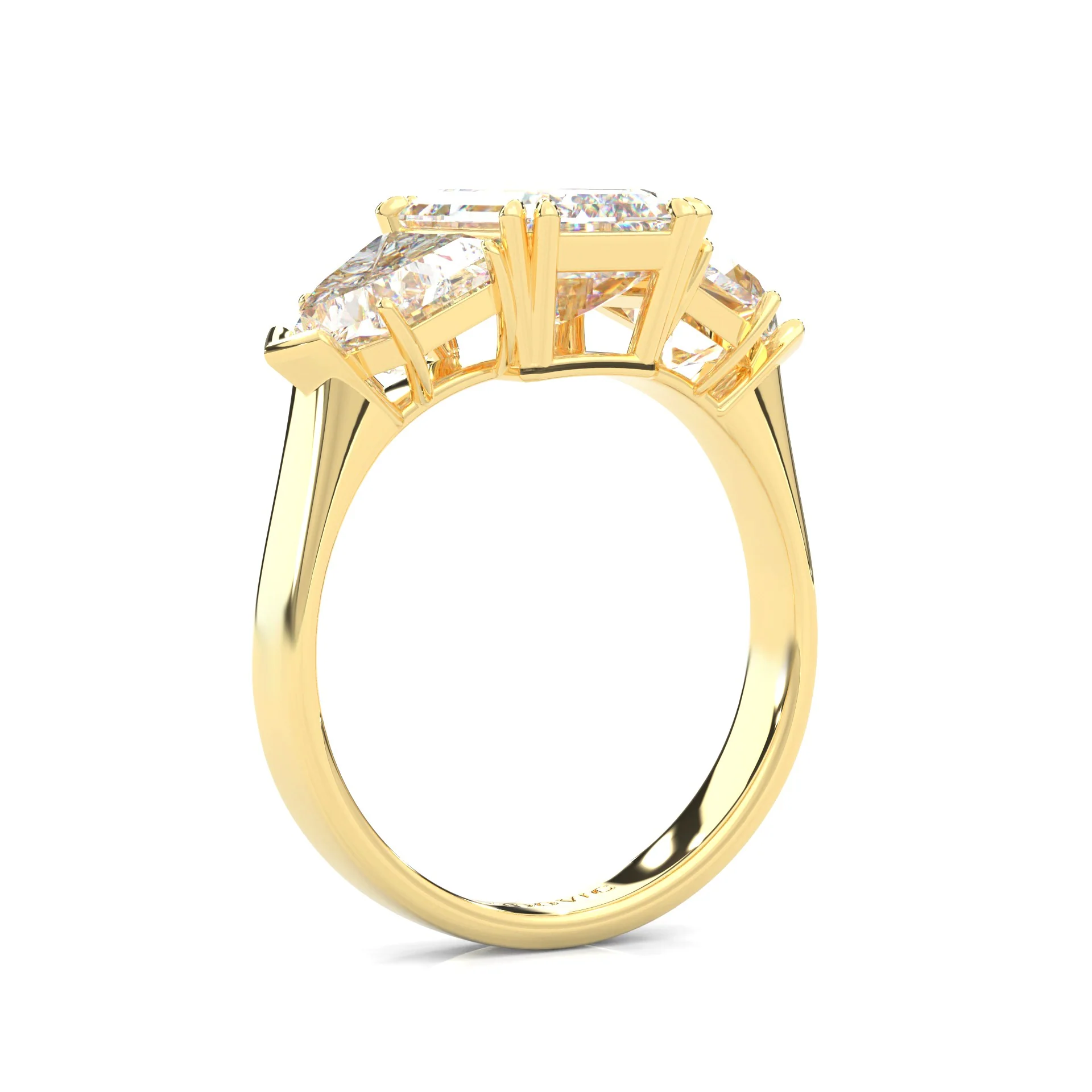 Ludovic Lyra (Three-stone) Moissanite Engagement Ring (Yellow 14k Solid Gold)