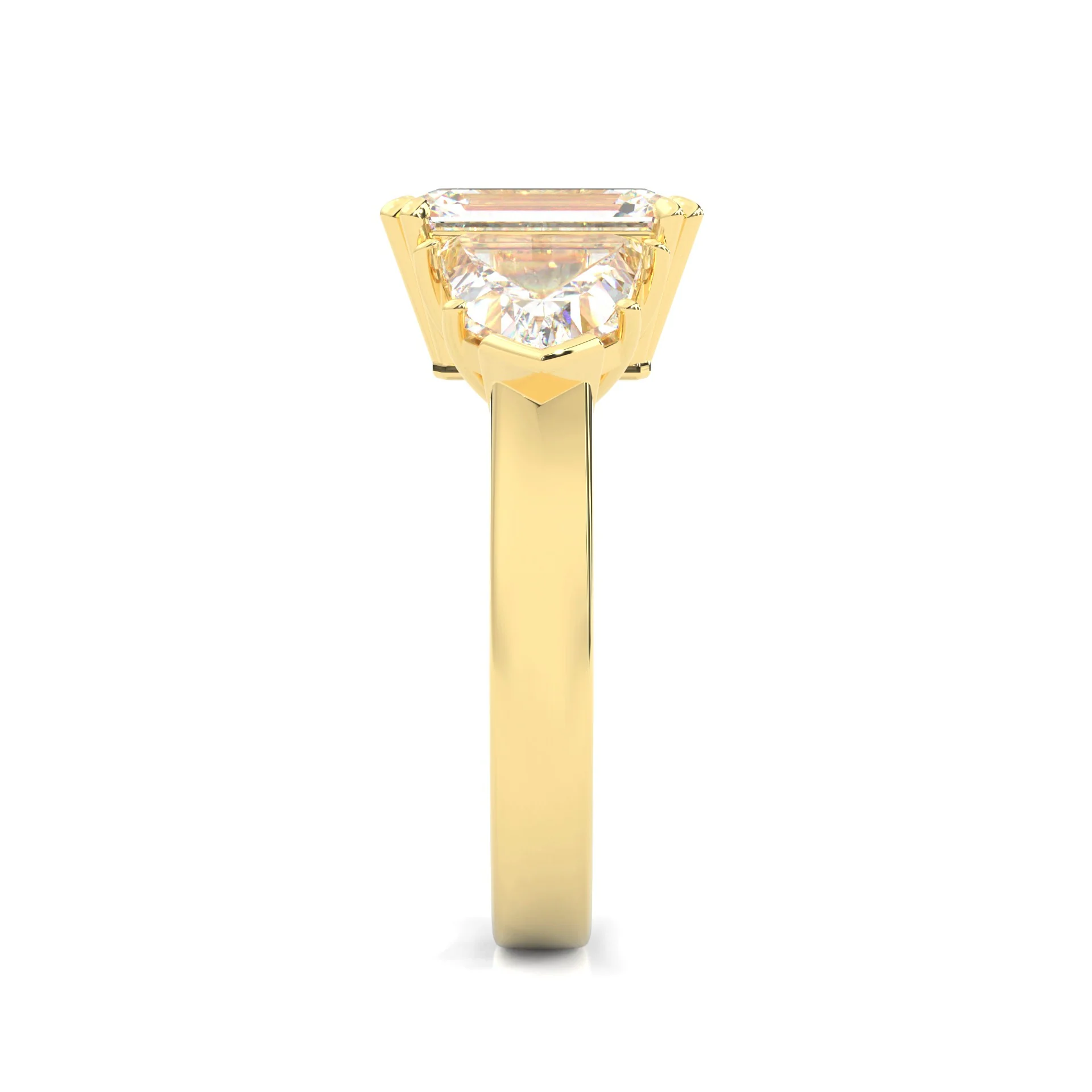 Ludovic Lyra (Three-stone) Moissanite Engagement Ring (Yellow 14k Solid Gold) - Image 4