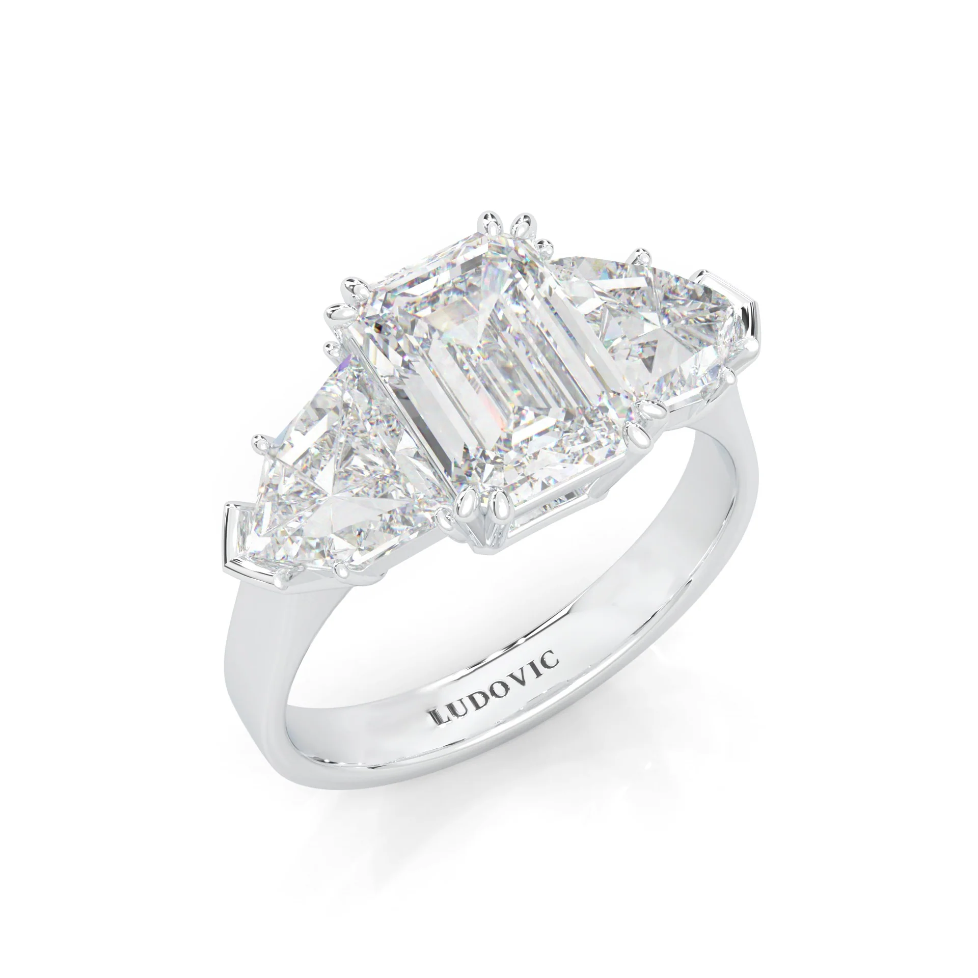 Ludovic Lyra (Three-stone) Moissanite Engagement Ring (14k Solid Gold) - Image 6