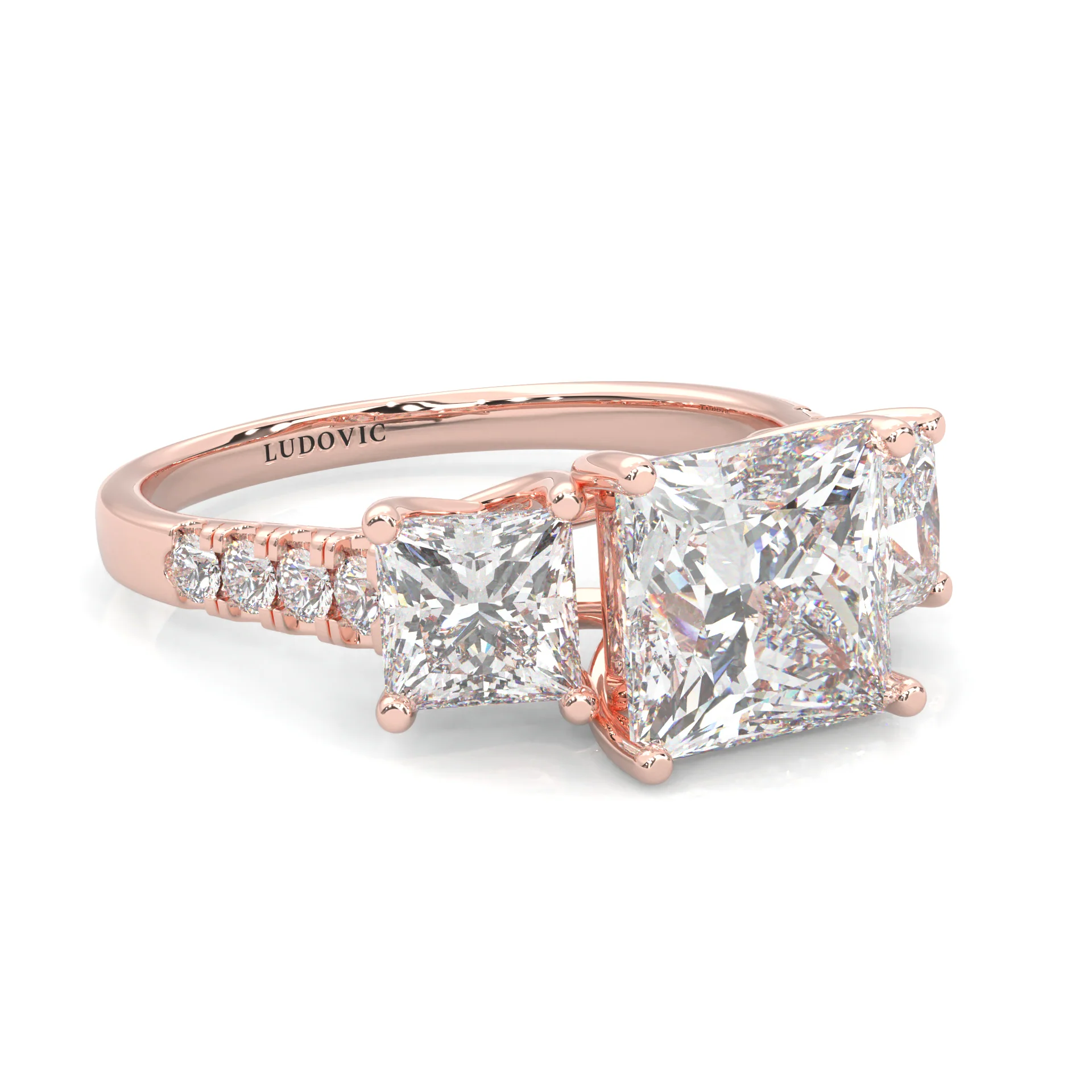 Lumière d'Or Princess Cut Moissanite Engagement Ring (Rose 14k Solid Gold) - Image 3