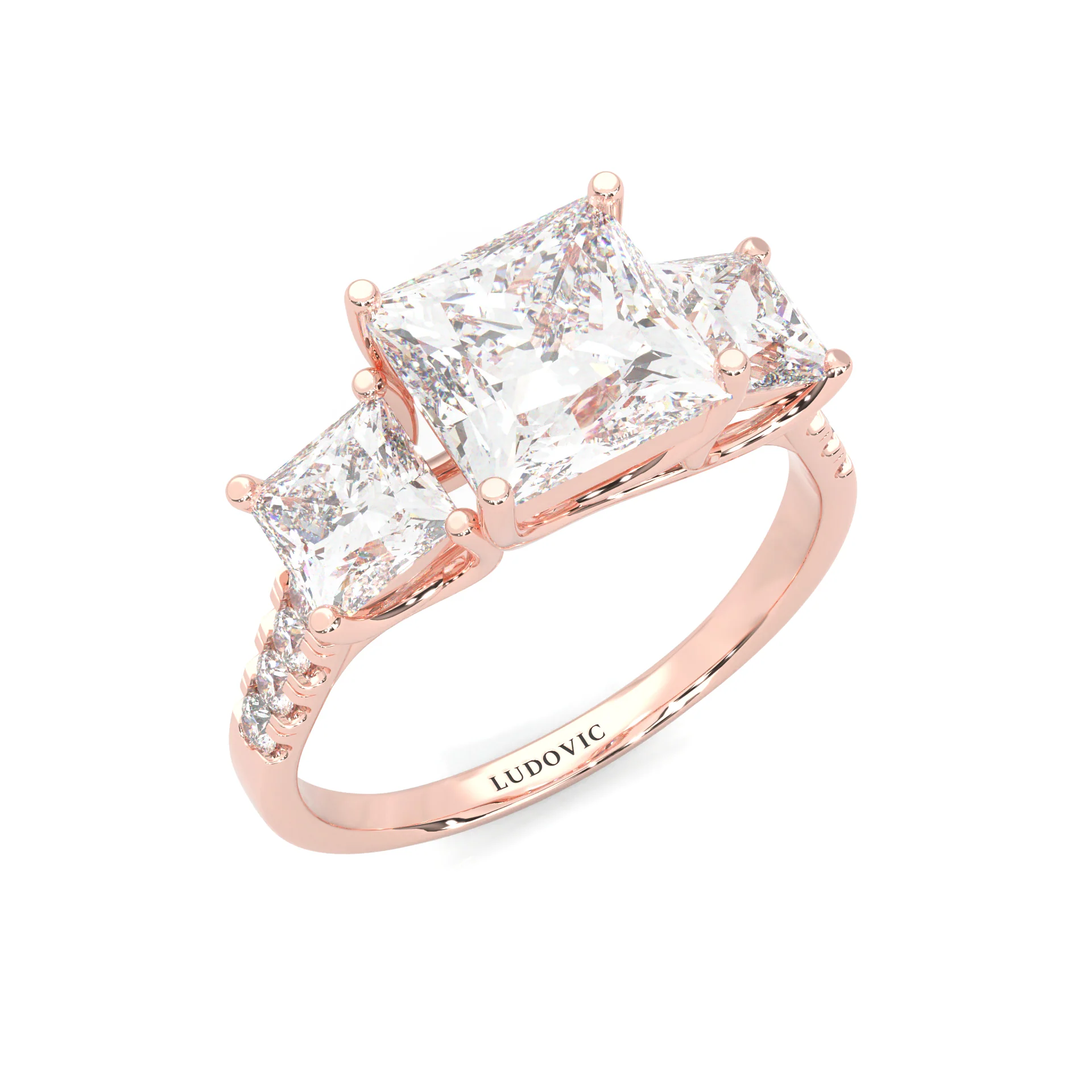 Lumière d'Or Princess Cut Moissanite Engagement Ring (Rose 14k Solid Gold) - Image 6