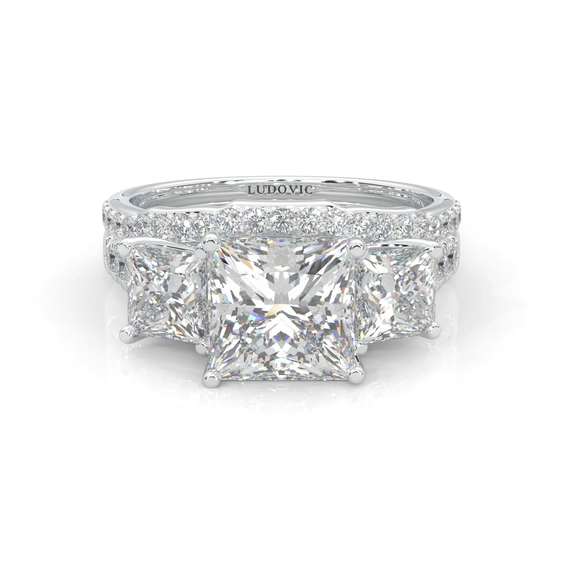 Lumière d'Or Princess Cut Wedding Set (Platinum-Plated Silver)