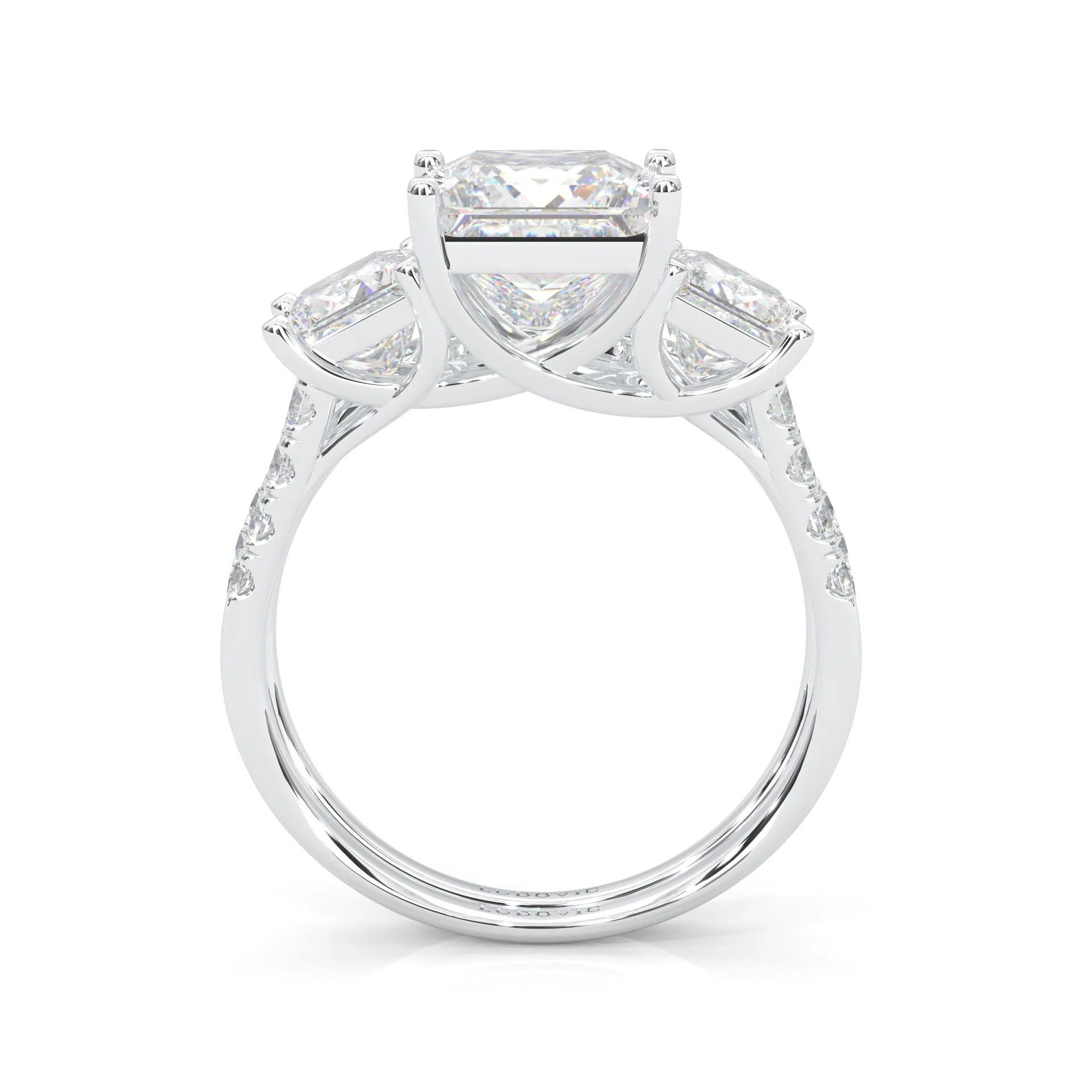 Lumière d'Or Princess Cut Wedding Set (Platinum-Plated Silver) - Image 4