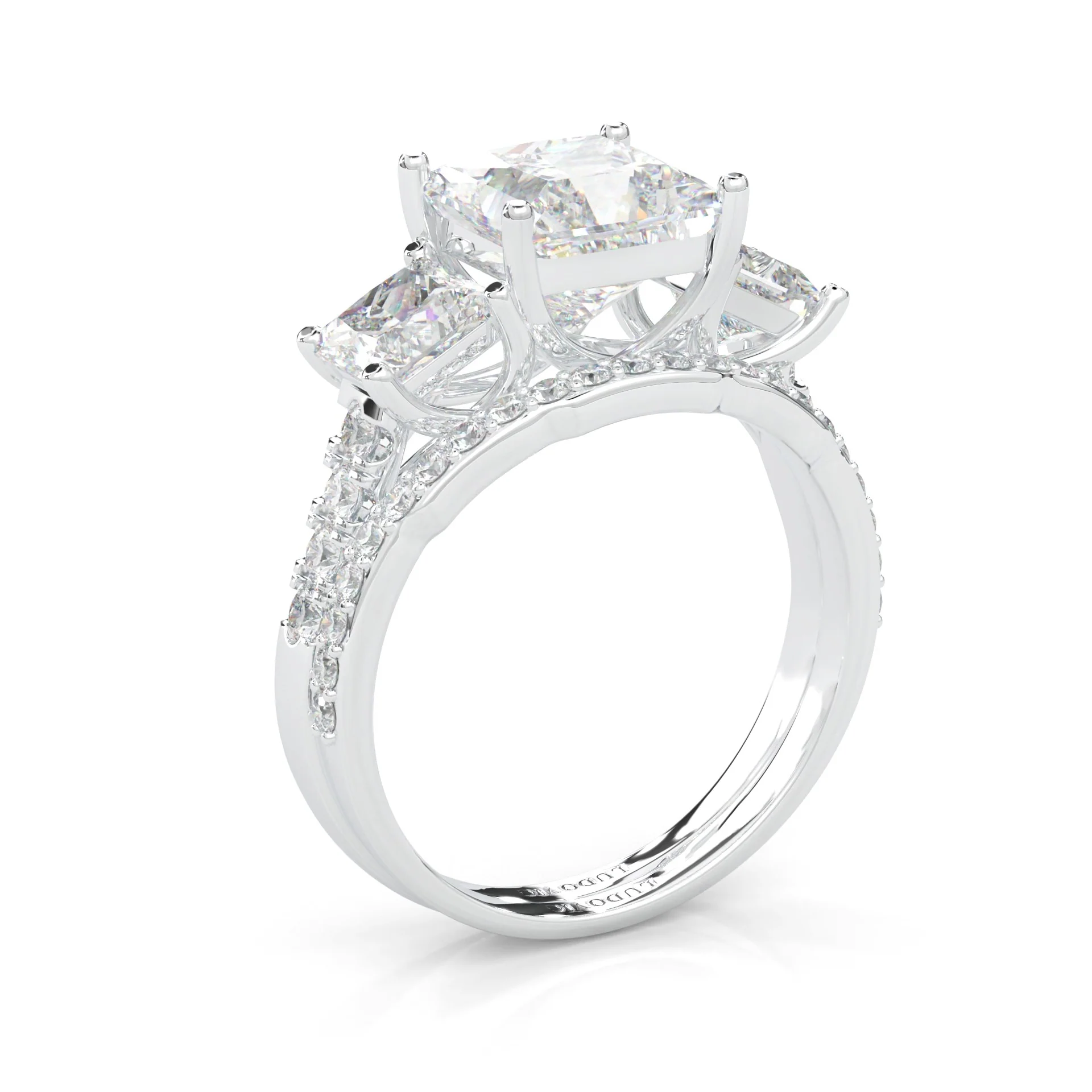 Lumière d'Or Princess Cut Wedding Set (Platinum-Plated Silver) - Image 5