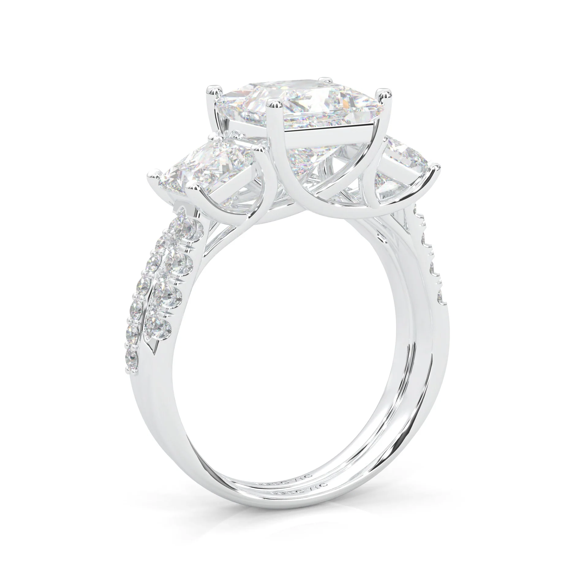 Lumière d'Or Princess Cut Wedding Set (Platinum-Plated Silver) - Image 6