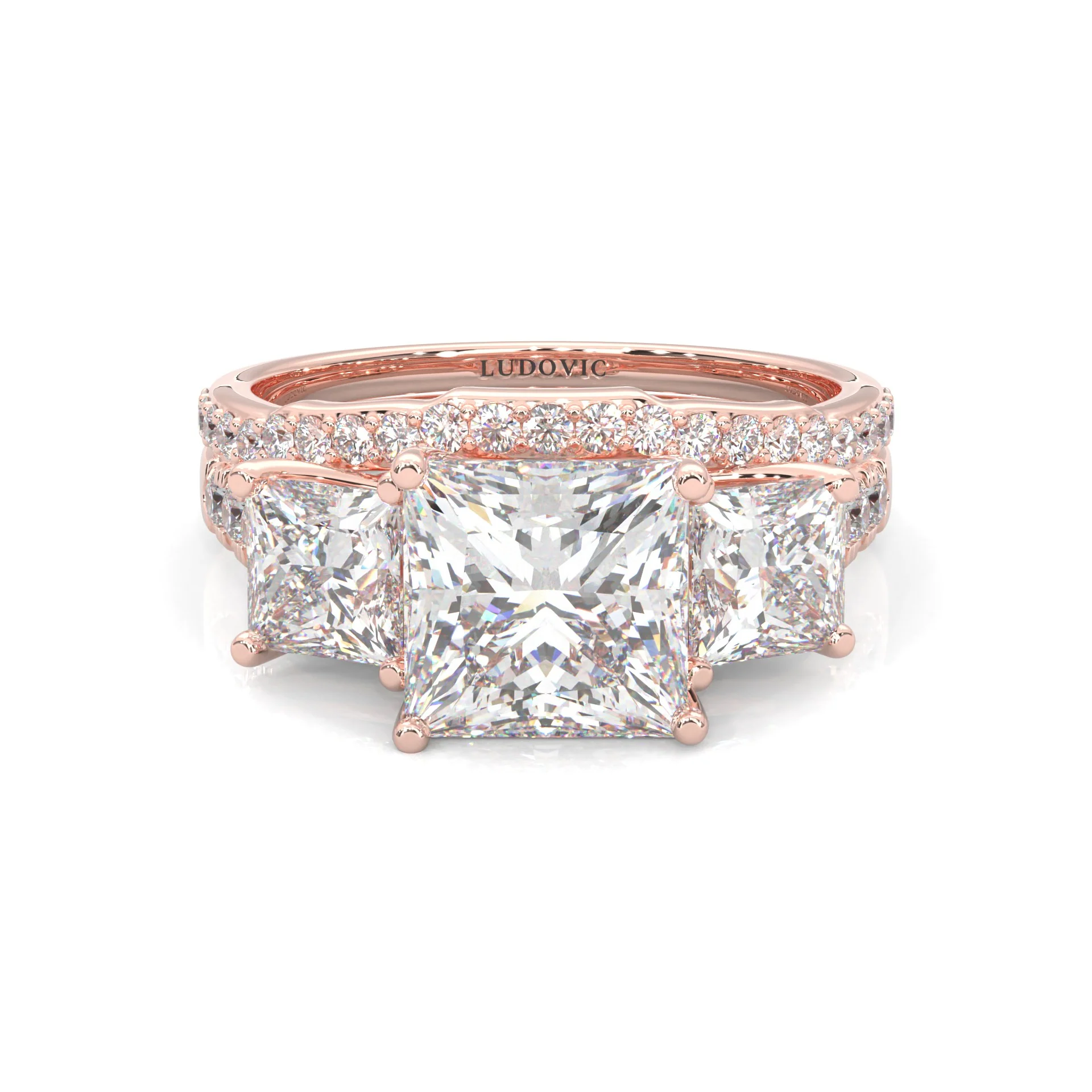 Lumière d'Or Princess Cut Wedding Set (14k Solid Rose Gold)