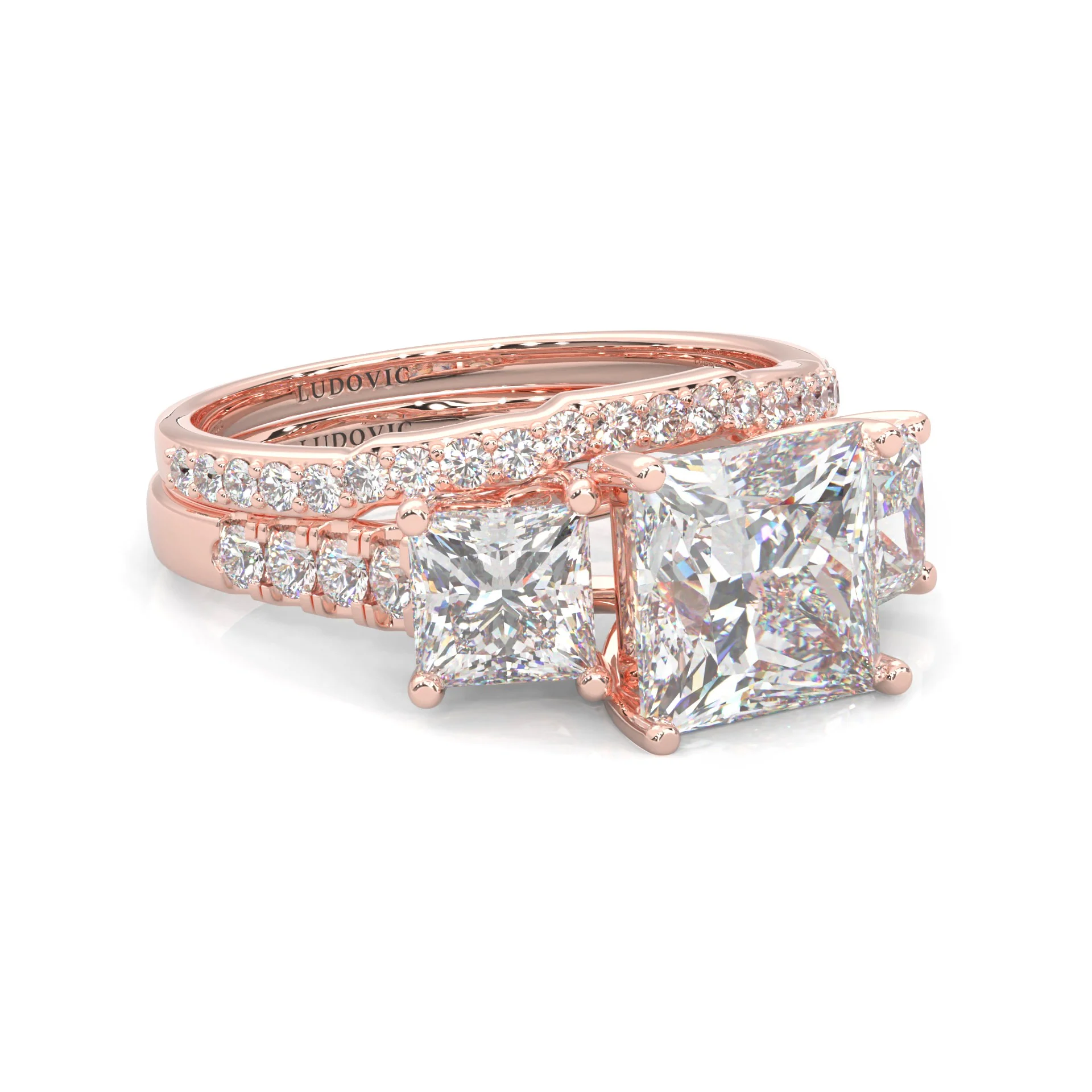 Lumière d'Or Princess Cut Wedding Set (14k Solid Rose Gold) - Image 3