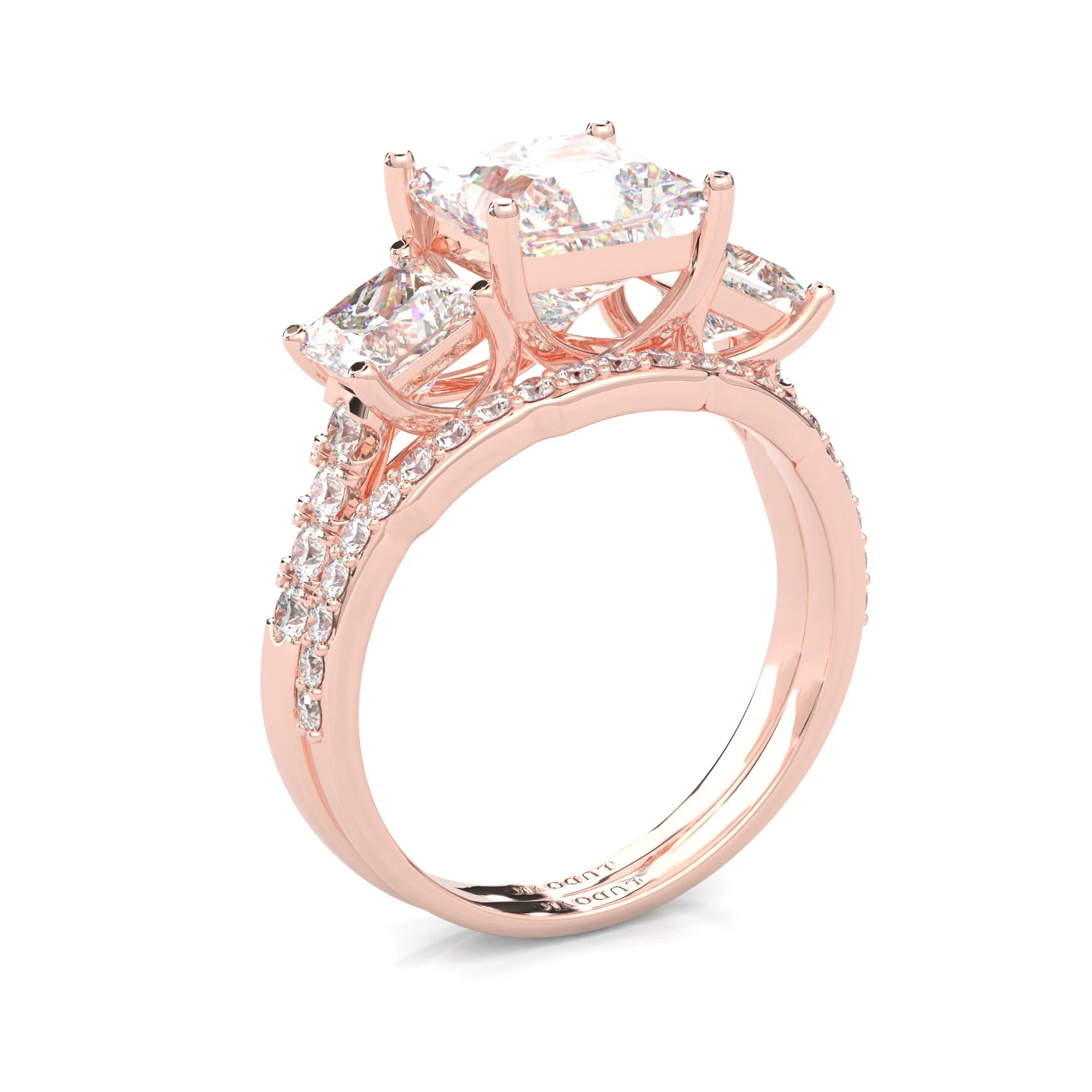 Lumière d'Or Princess Cut Wedding Set (14k Solid Rose Gold) - Image 5