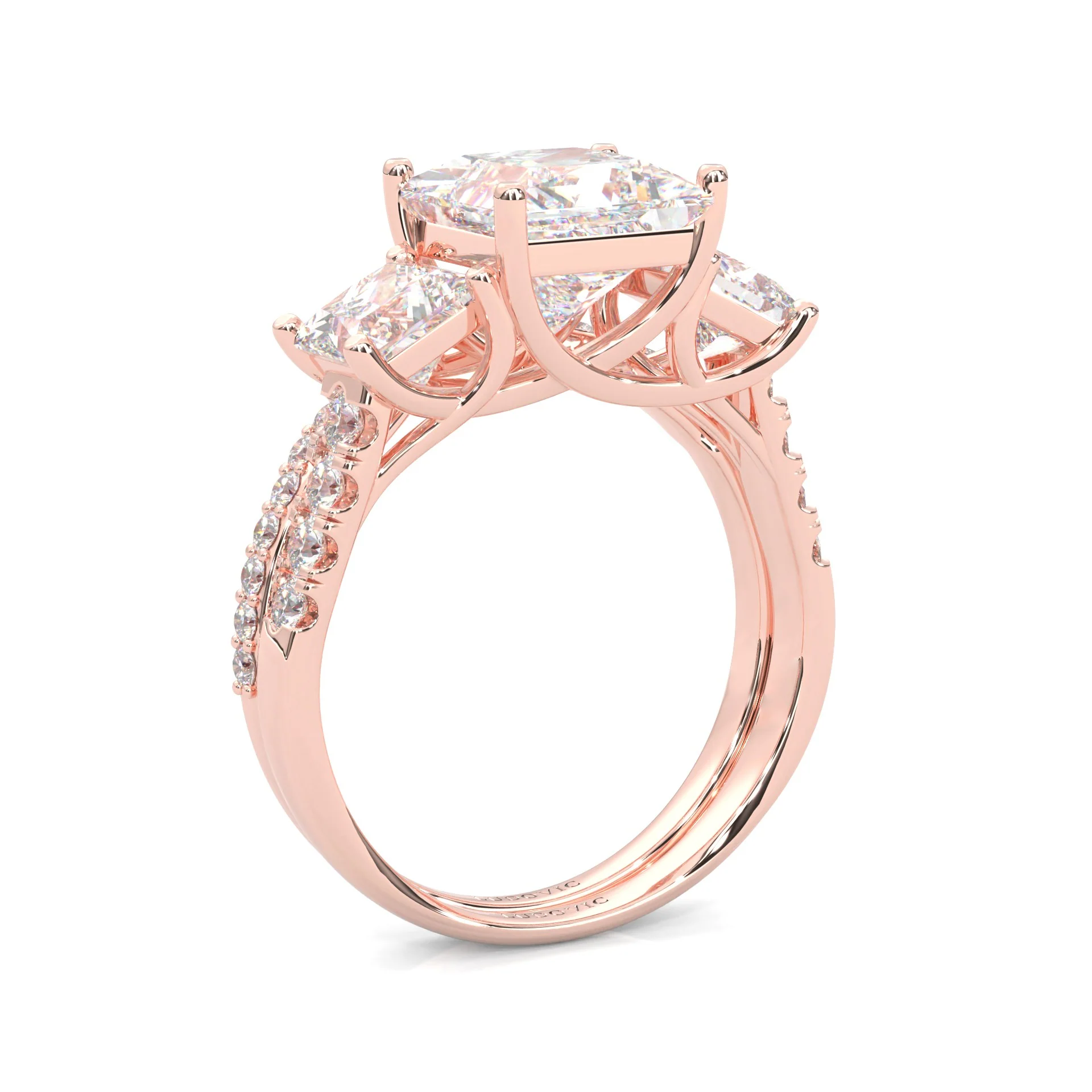 Lumière d'Or Princess Cut Wedding Set (14k Solid Rose Gold) - Image 6