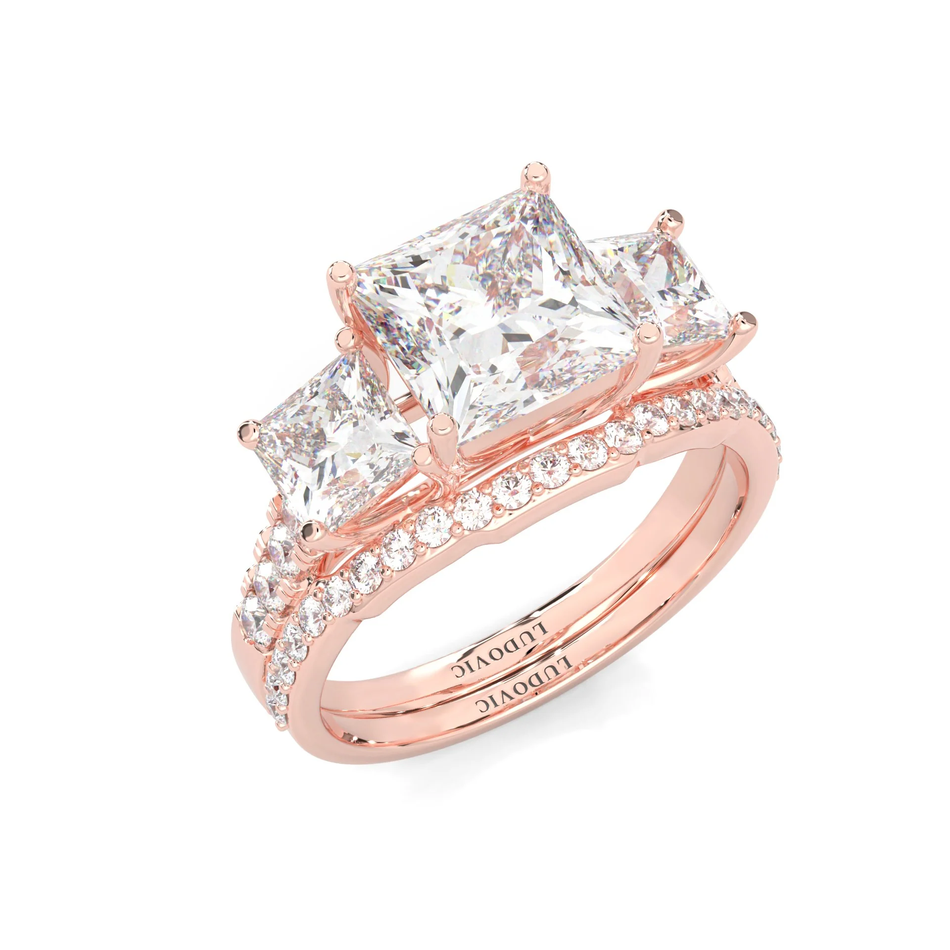 Lumière d'Or Princess Cut Wedding Set (14k Solid Rose Gold) - Image 7