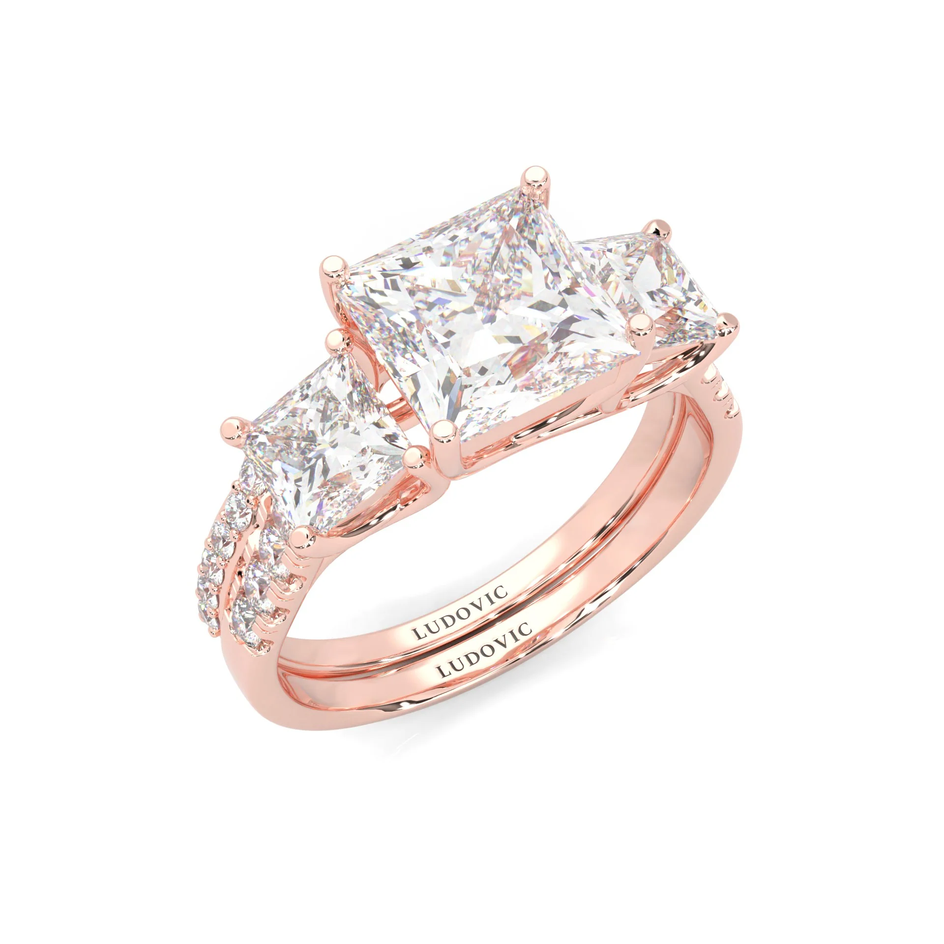 Lumière d'Or Princess Cut Wedding Set (14k Solid Rose Gold) - Image 8