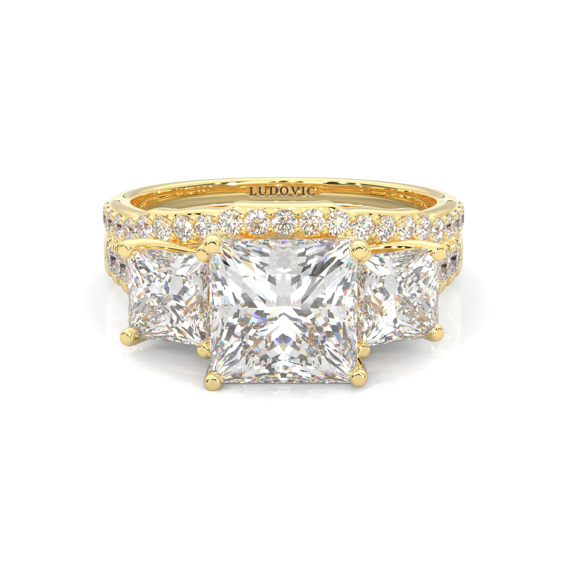 Lumière d'Or Princess Cut Wedding Set (14k Solid Yellow Gold)